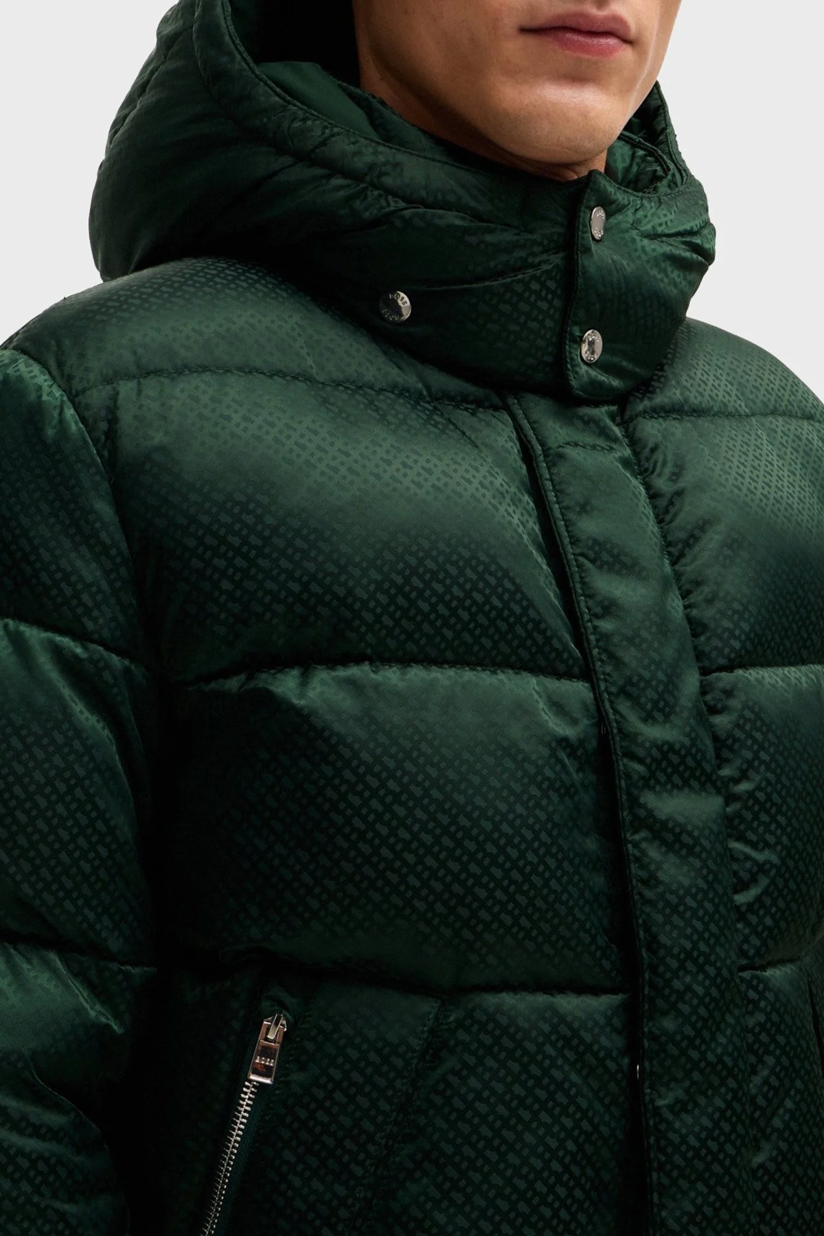 Boss Logolu Regular Fit Çıkarılabilir Kapüşonlu Şişme Erkek Mont 50525364 385 YEŞİL - 4