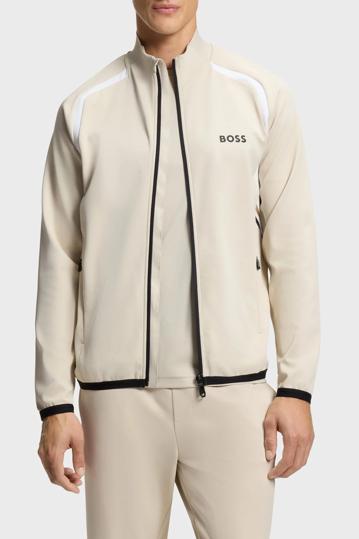 Boss Logolu Regular Fit Dik Yaka Fermuarlı Sweat Erkek Sweatshirt 50554402 272 BEJ - 1