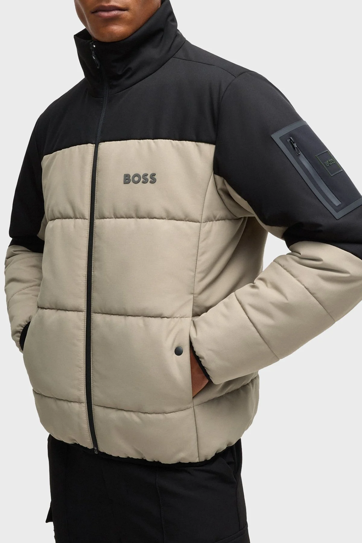 Boss Logolu Regular Fit Dik Yaka Şişme Erkek Mont 50522668 334 HAKİ - 4