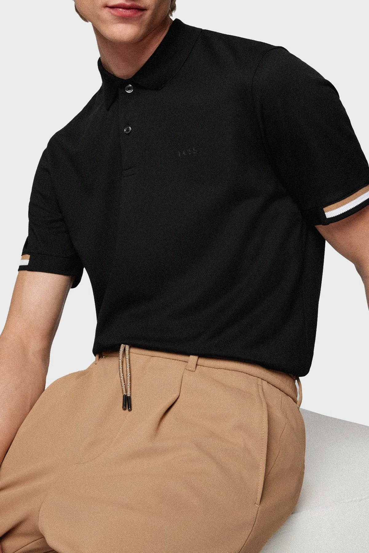Boss Logolu Regular Fit Düğmeli % 100 Pamuk T Shirt Erkek Polo 50467113 001 SİYAH - 4