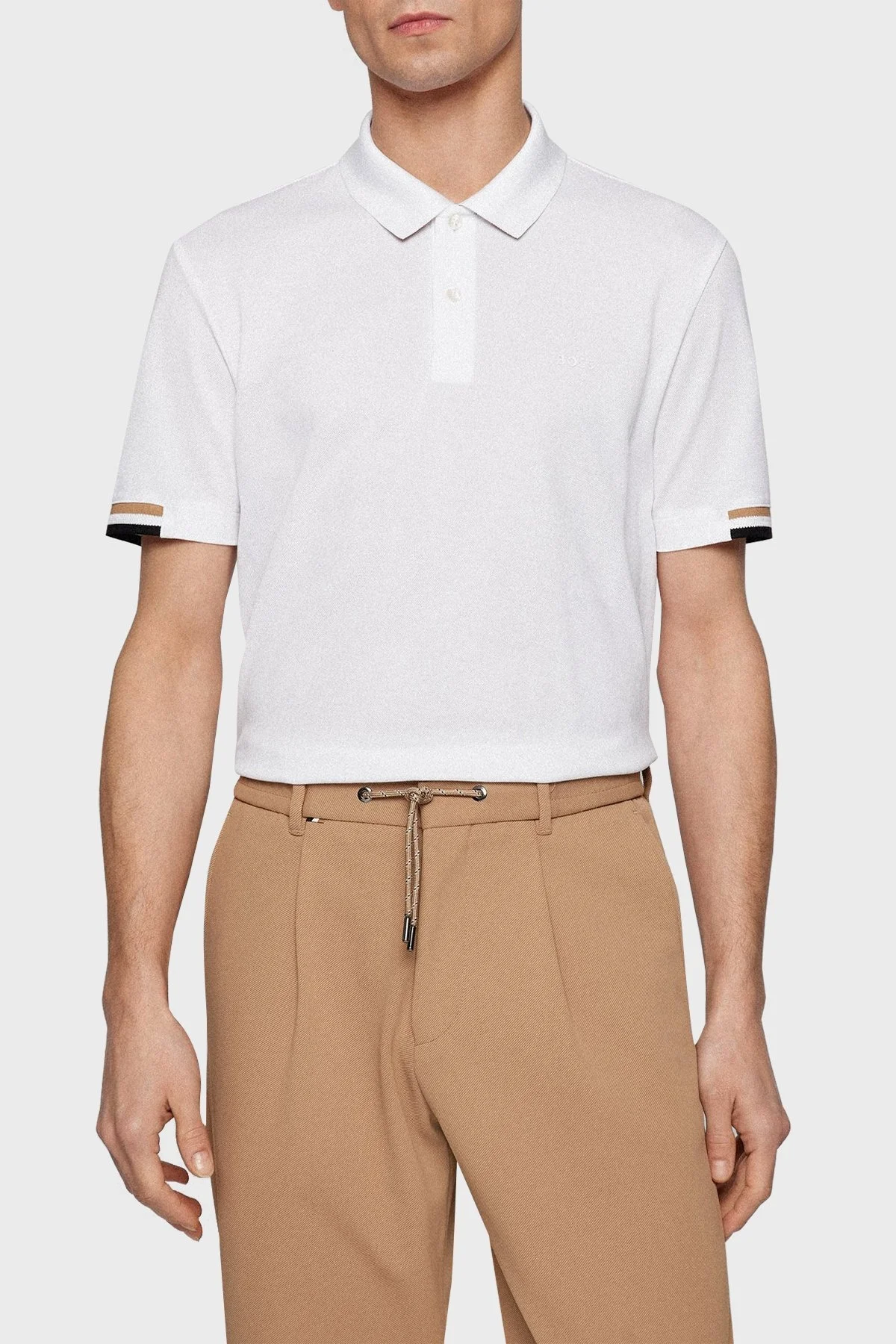 Boss Logolu Regular Fit Düğmeli % 100 Pamuk Polo T Shirt Erkek Polo Yaka T Shirt 50467113 100 BEYAZ - 1