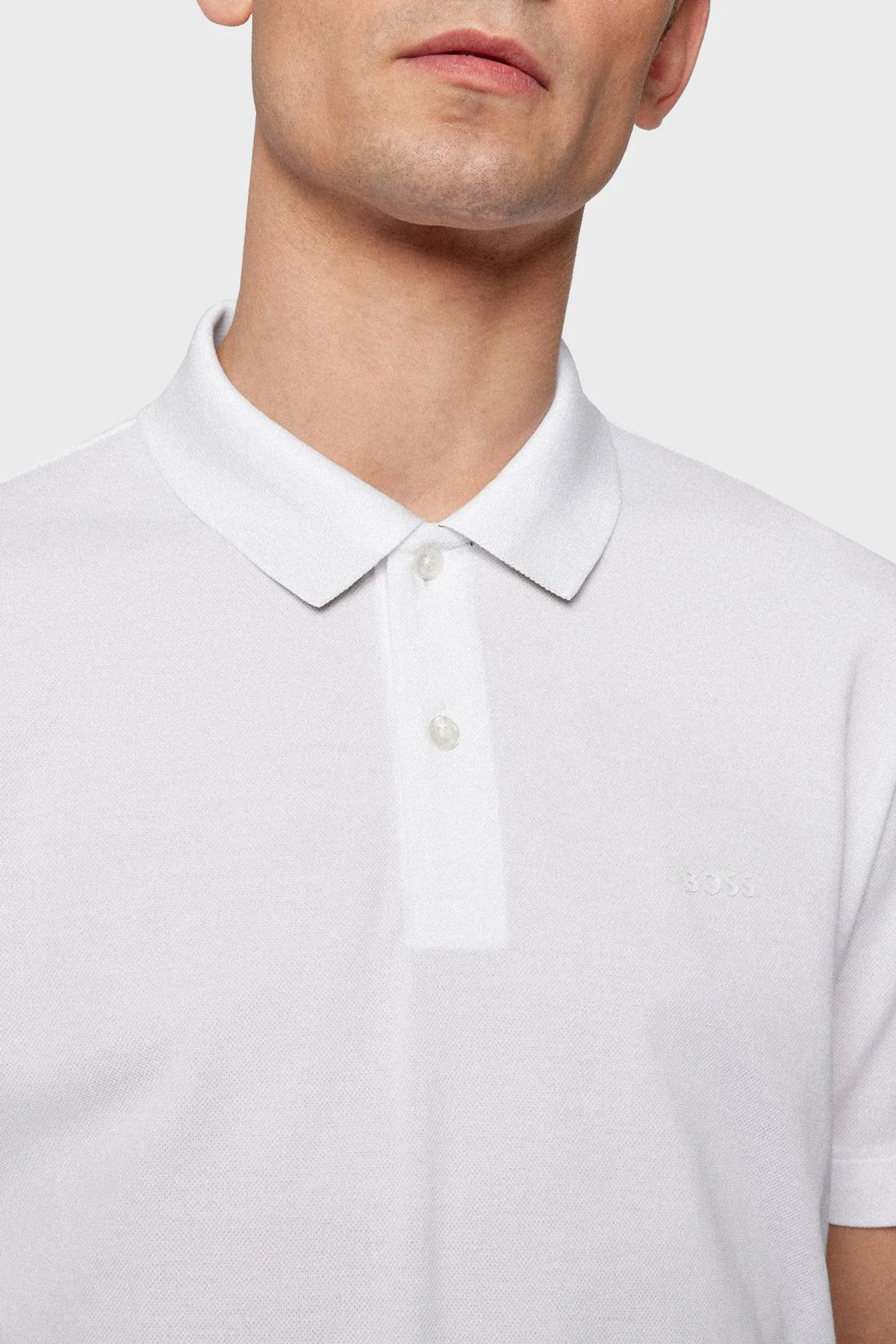 Boss Logolu Regular Fit Düğmeli % 100 Pamuk T Shirt Erkek Polo 50467113 100 BEYAZ - 4