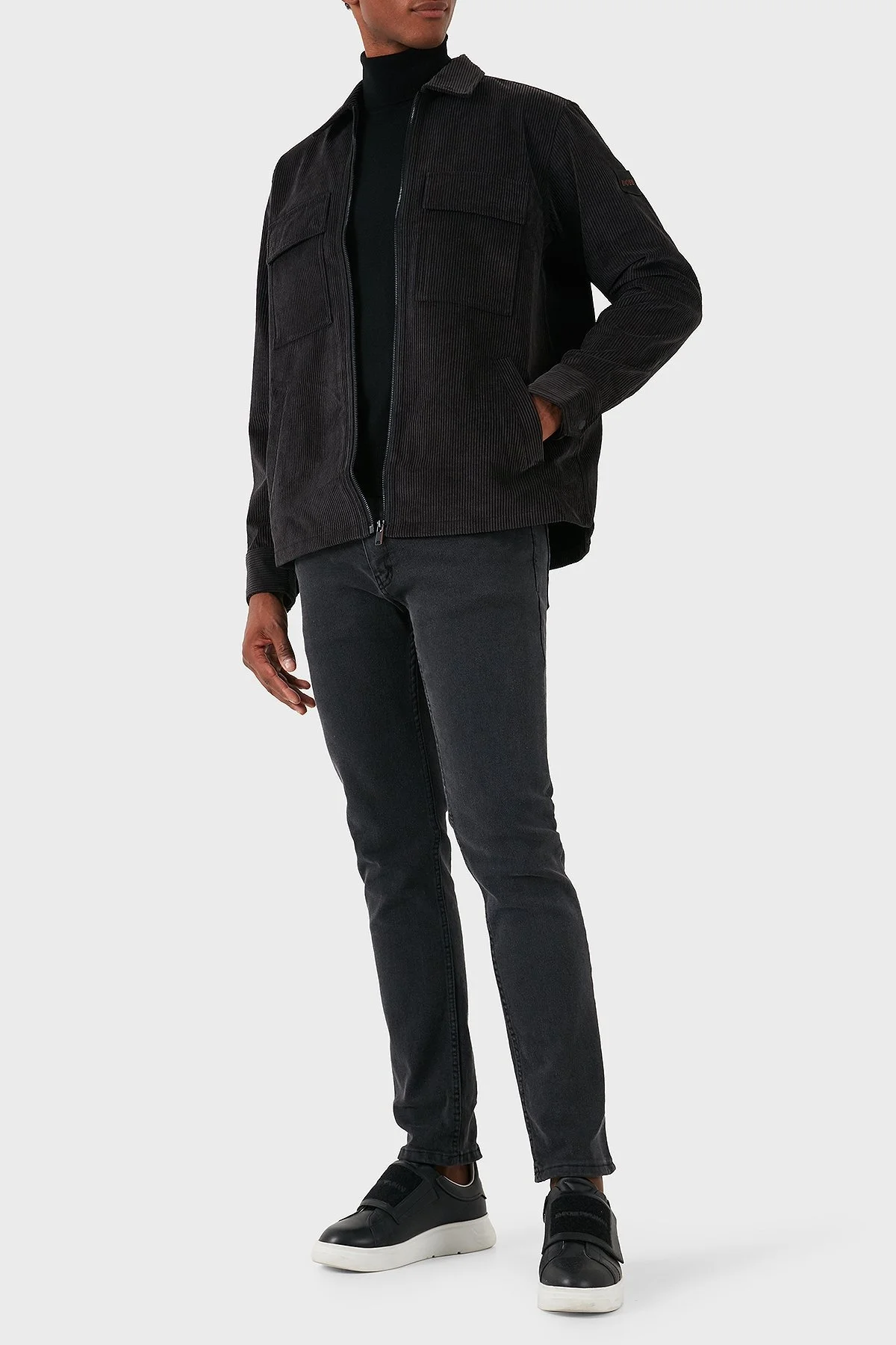 Boss Logolu Regular Fit Fermuarlı Kadife Erkek Gömlek 50527341 001 SİYAH - 2