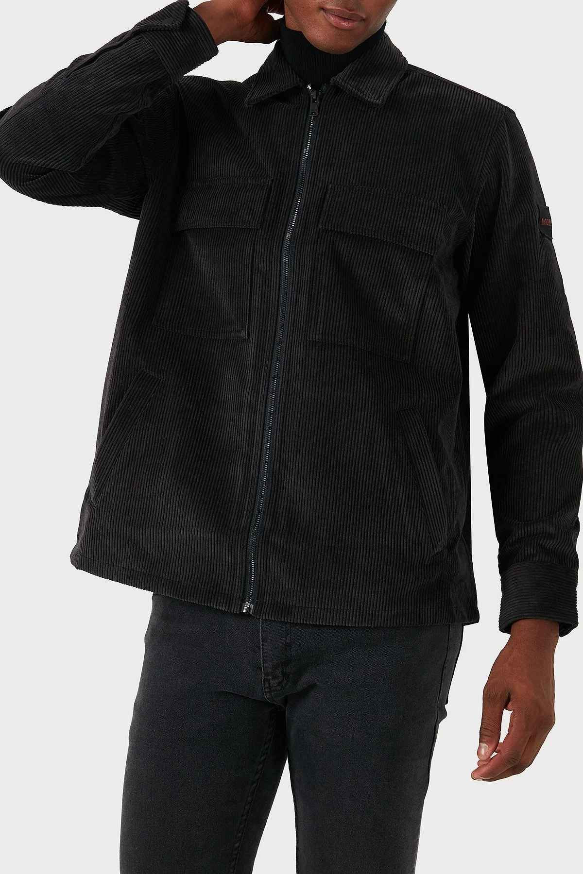 Boss Logolu Regular Fit Fermuarlı Kadife Erkek Gömlek 50527341 001 SİYAH - 5