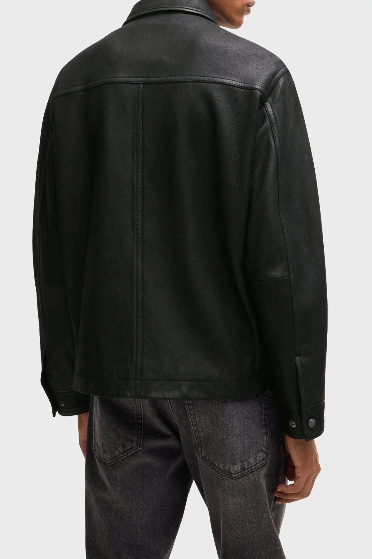 Boss Logolu Regular Fit Hakiki Deri Erkek Ceket 50522241 001 SİYAH - 2