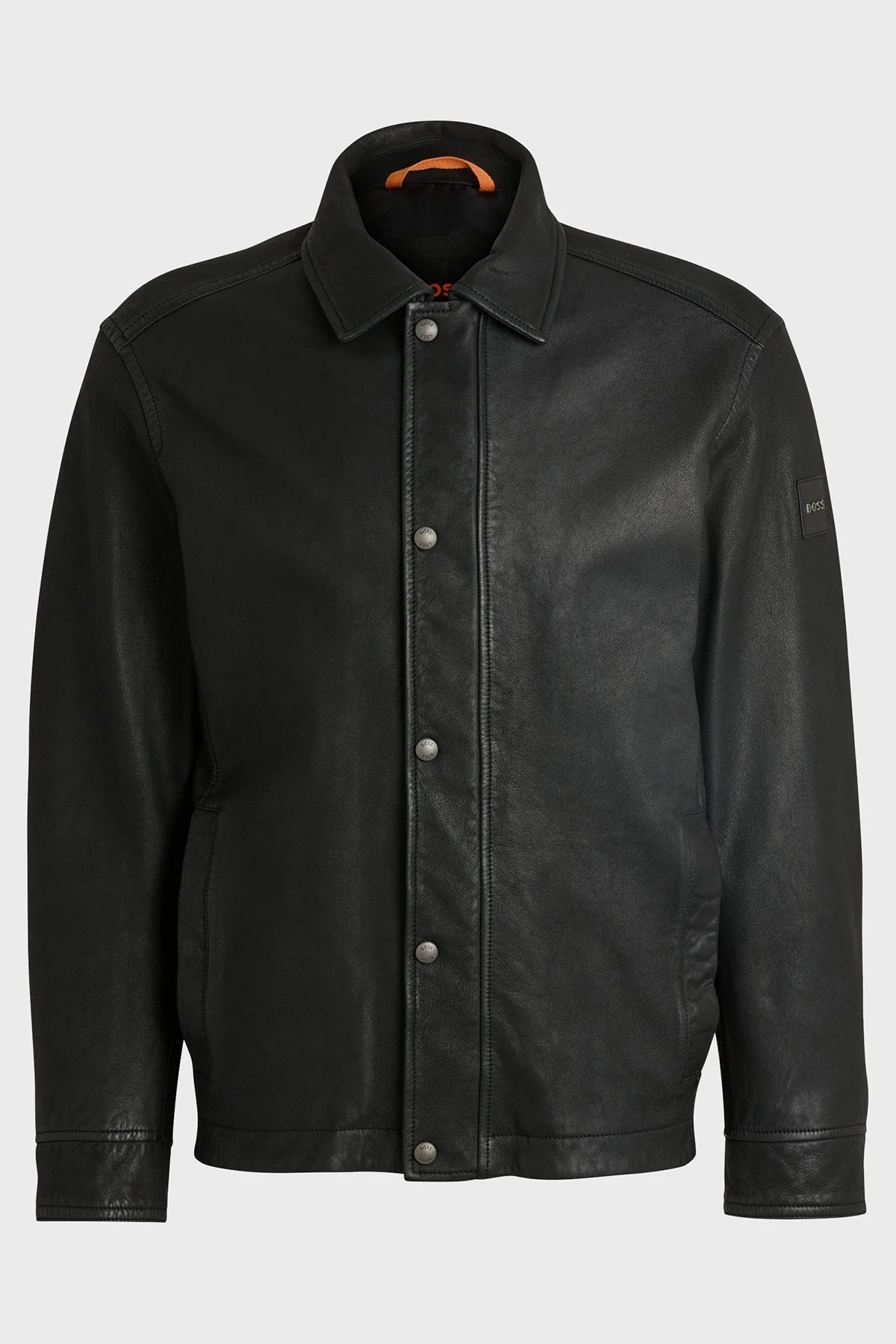 Boss Logolu Regular Fit Hakiki Deri Erkek Ceket 50522241 001 SİYAH - 6