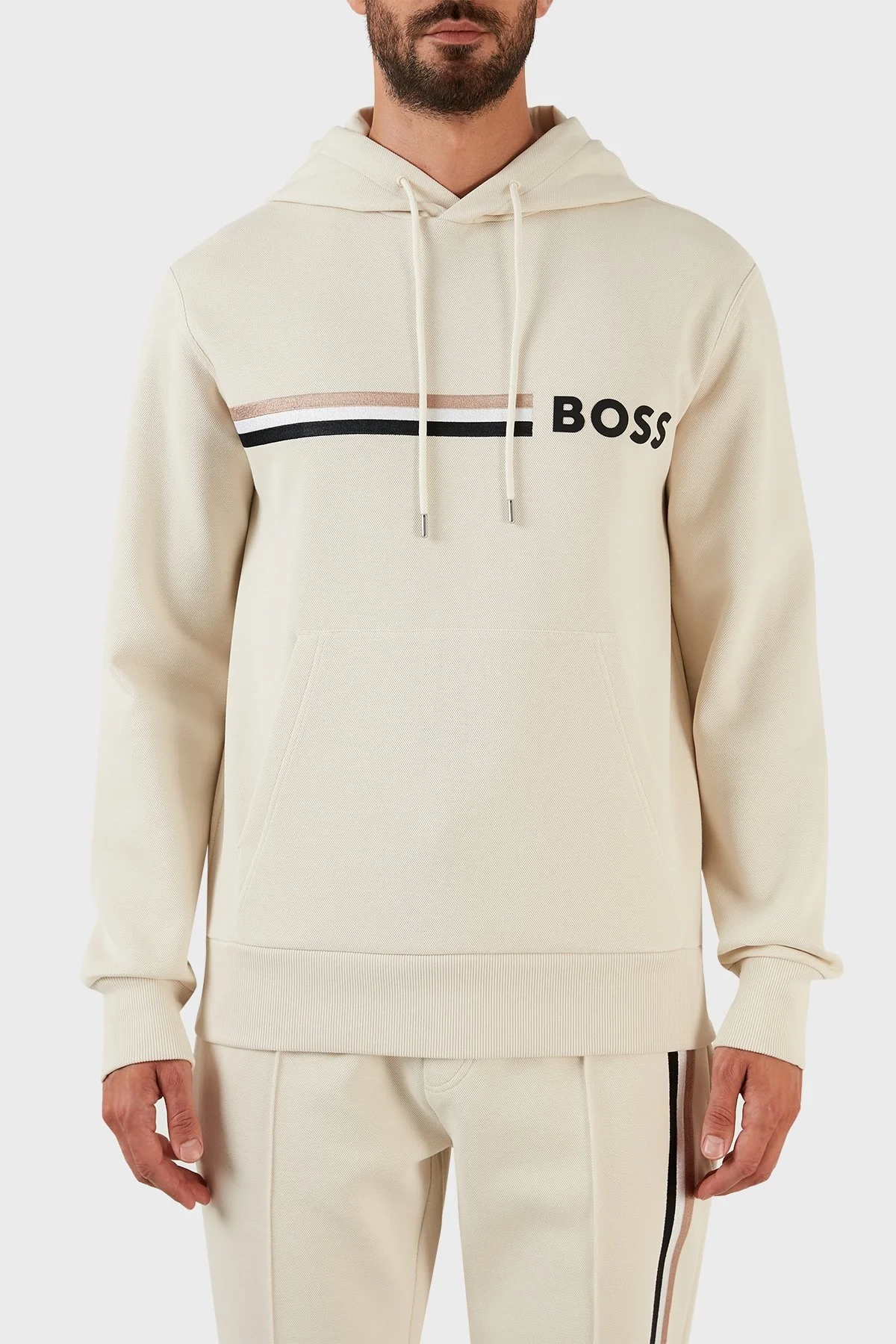 Boss Logolu Regular Fit Kapüşonlu Kanguru Cepli Pamuklu Erkek Sweat 50473049 131 BEJ - 1