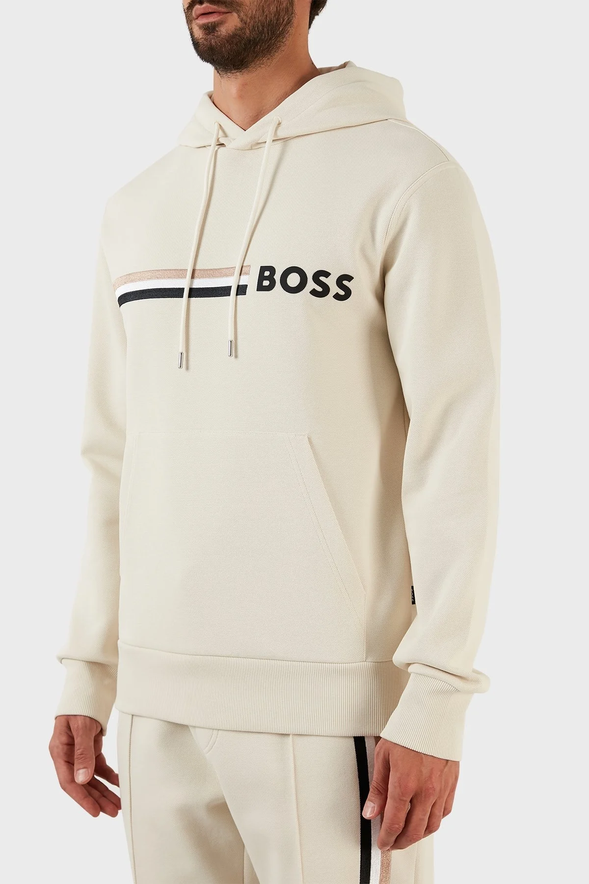 Boss Logolu Regular Fit Kapüşonlu Kanguru Cepli Pamuklu Erkek Sweat 50473049 131 BEJ - 3