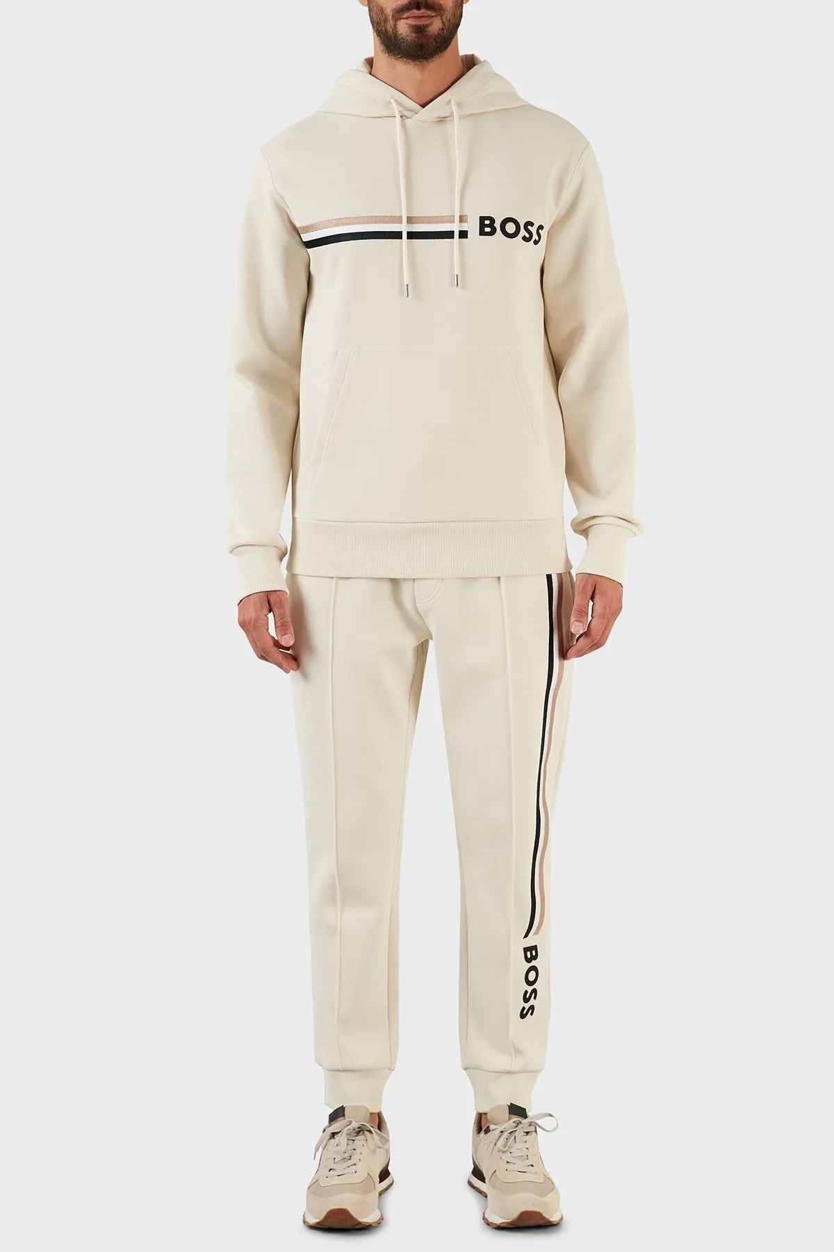 Boss Logolu Regular Fit Kapüşonlu Kanguru Cepli Pamuklu Erkek Sweat 50473049 131 BEJ - 5