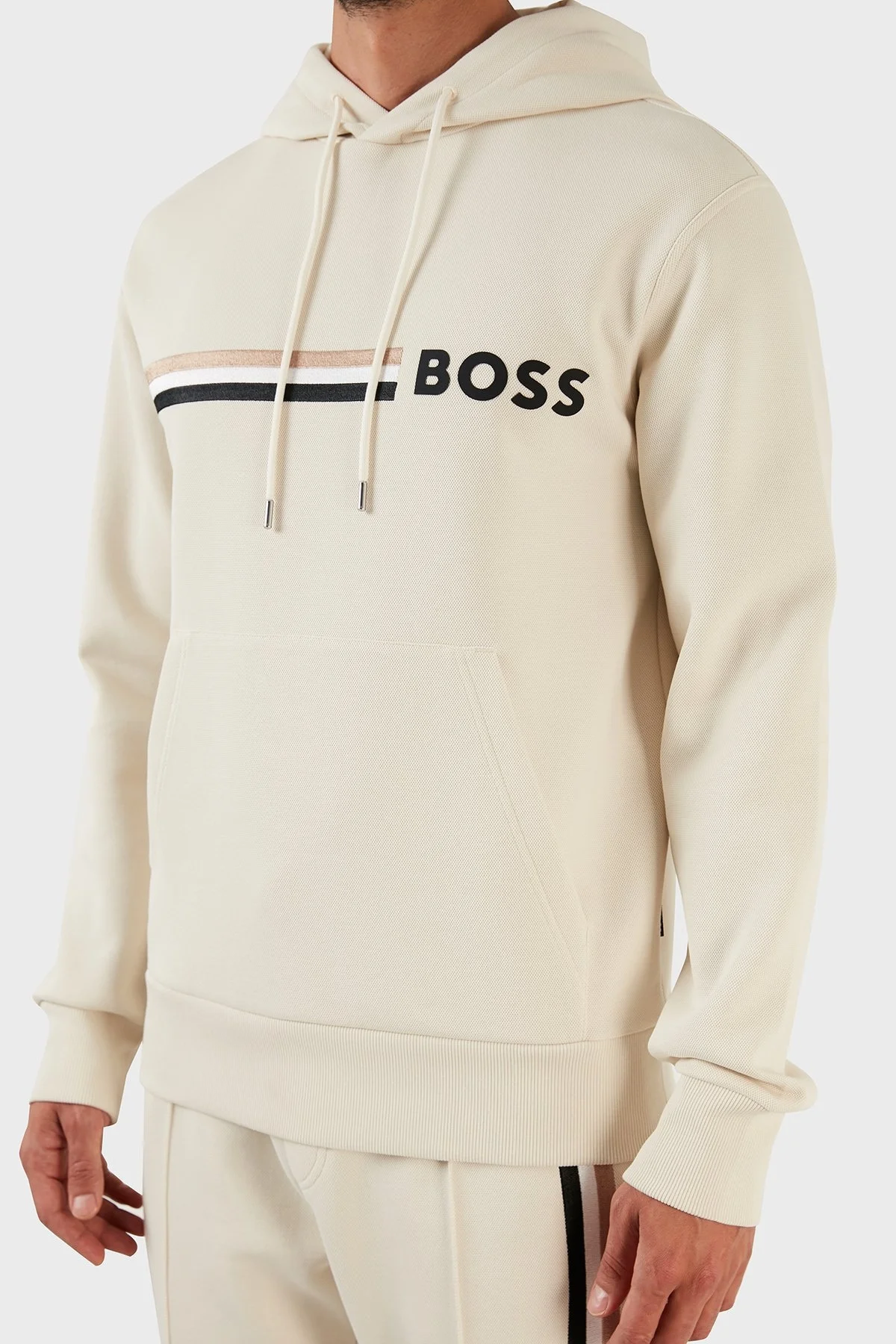 Boss Logolu Regular Fit Kapüşonlu Kanguru Cepli Pamuklu Erkek Sweat 50473049 131 BEJ - 6