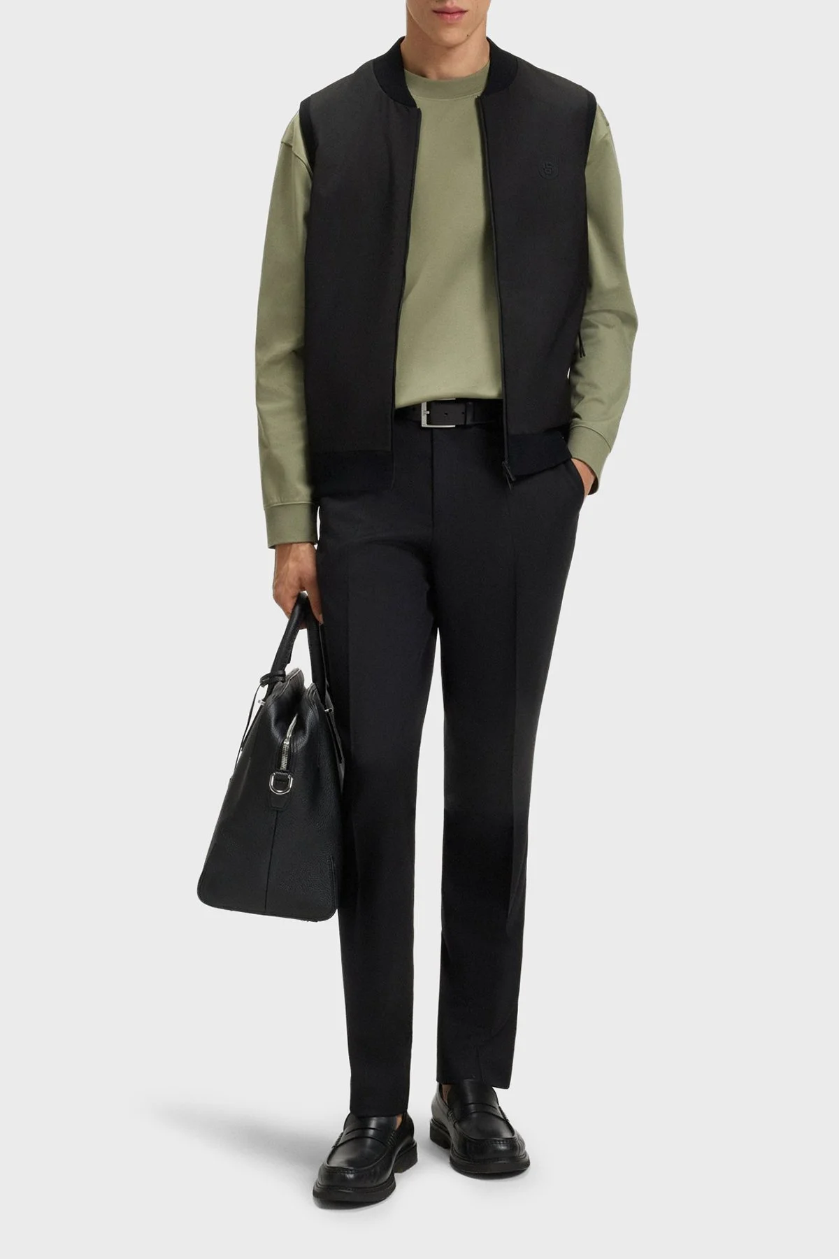 Boss Logolu Regular Fit Kolej Yaka Fermuarlı Erkek Yelek 50543164 001 SİYAH - 2