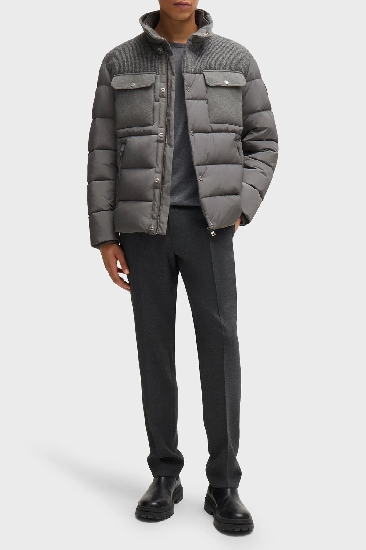 Boss Logolu Regular Fit Su İtici Çıkarılabilir Kapüşonlu Erkek Mont 50524358 030 GRİ - 2