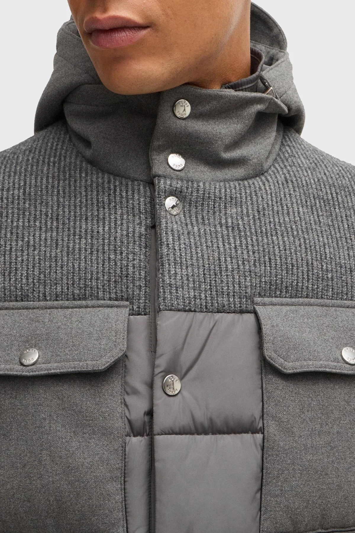 Boss Logolu Regular Fit Su İtici Çıkarılabilir Kapüşonlu Erkek Mont 50524358 030 GRİ - 6