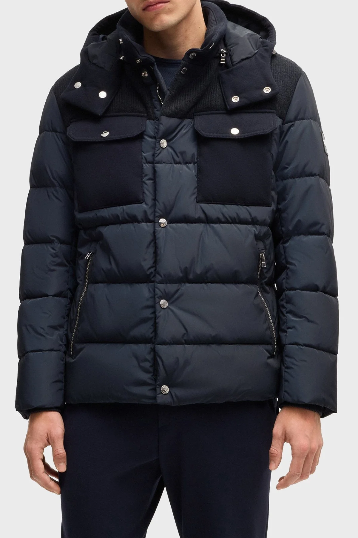 Boss Logolu Regular Fit Su İtici Çıkarılabilir Kapüşonlu Erkek Mont 50524358 404 LACİVERT - 1