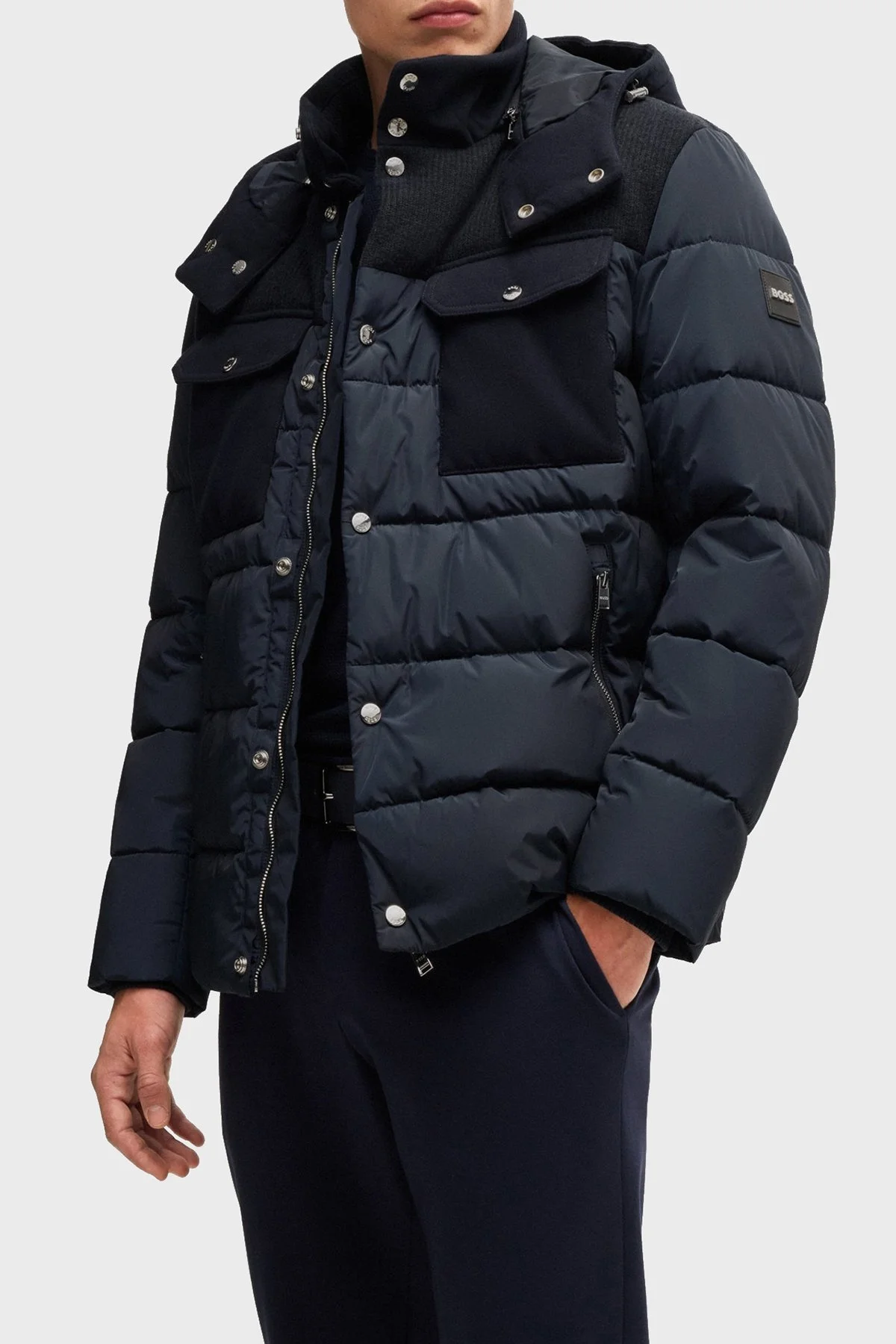 Boss Logolu Regular Fit Su İtici Çıkarılabilir Kapüşonlu Erkek Mont 50524358 404 LACİVERT - 4