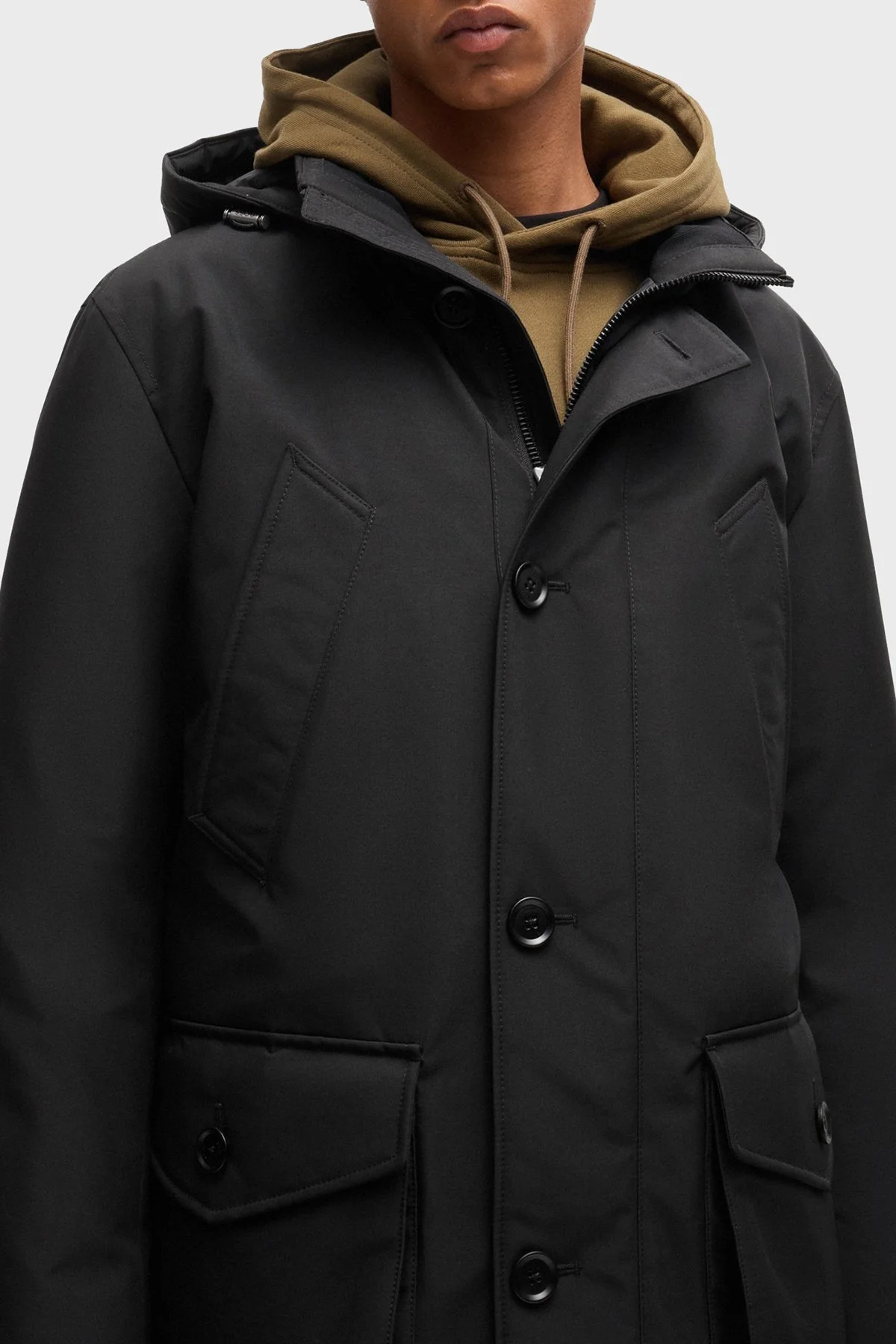 Boss Logolu Regular Fit Su İtici Kapüşonlu Erkek Mont 50499551 001 SİYAH - 4