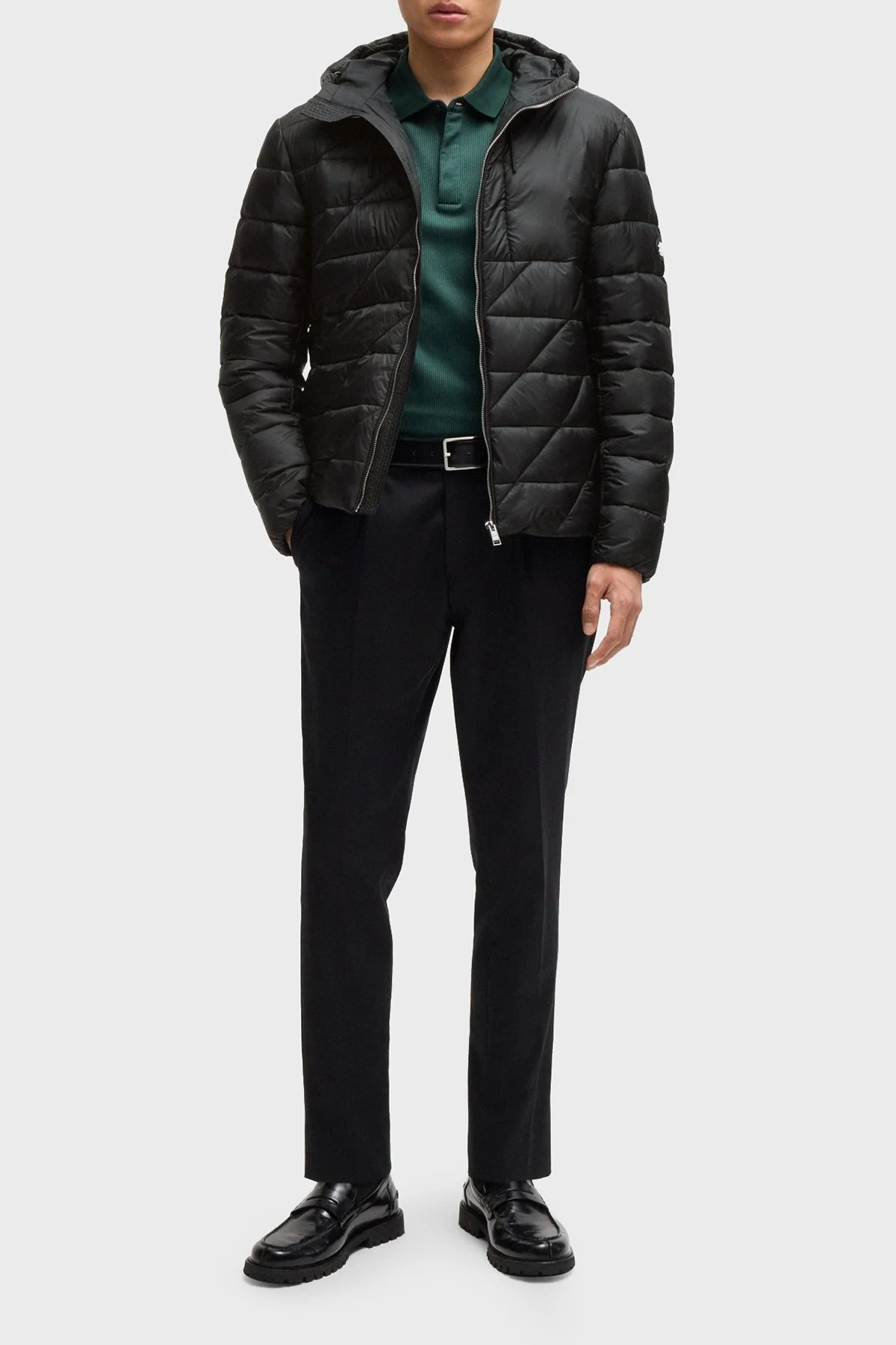 Boss Logolu Regular Fit Su İtici Kapüşonlu Şişme Erkek Mont 50524648 001 SİYAH - 2