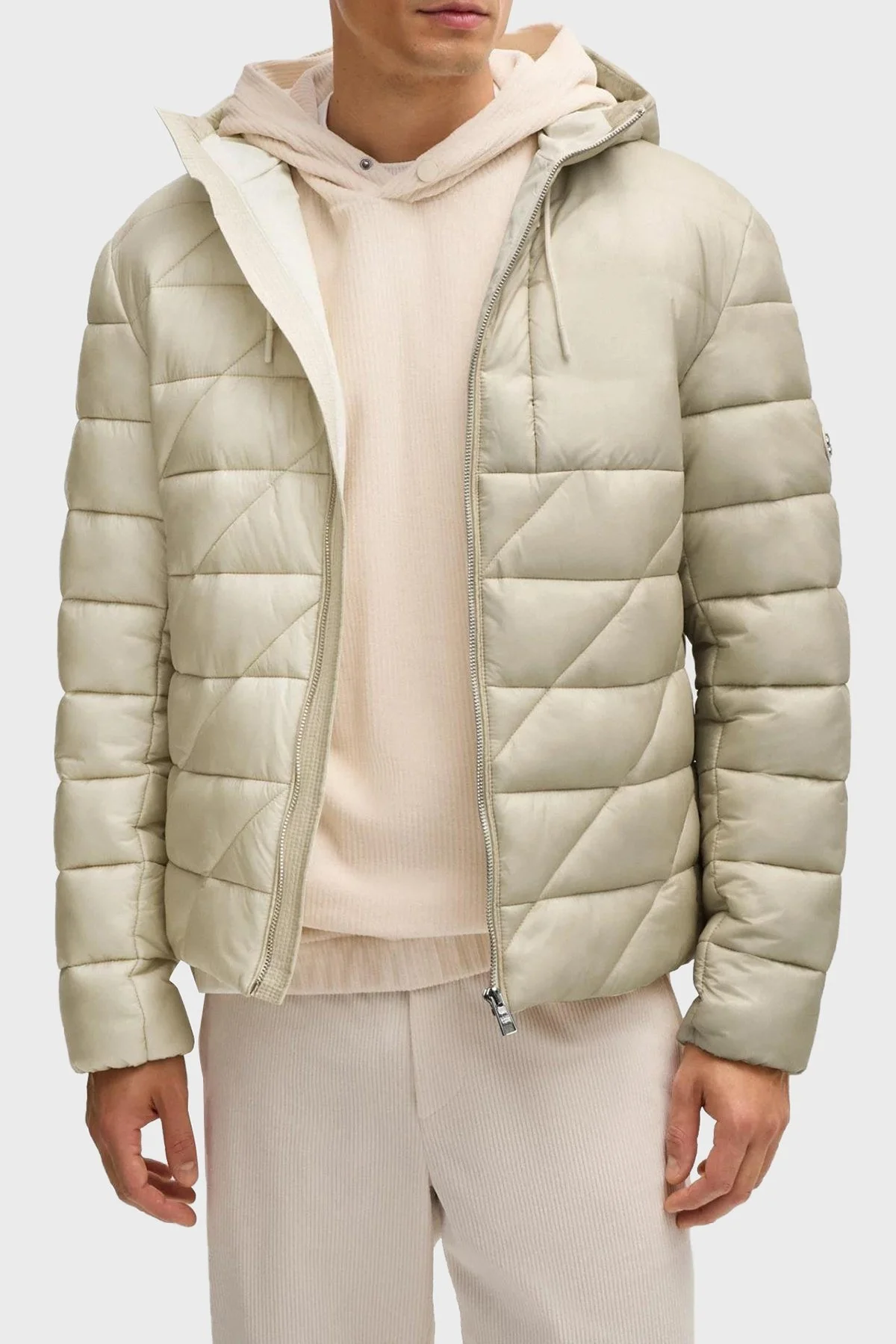 Boss Logolu Regular Fit Su İtici Kapüşonlu Şişme Erkek Mont 50524648 131 EKRU - 1