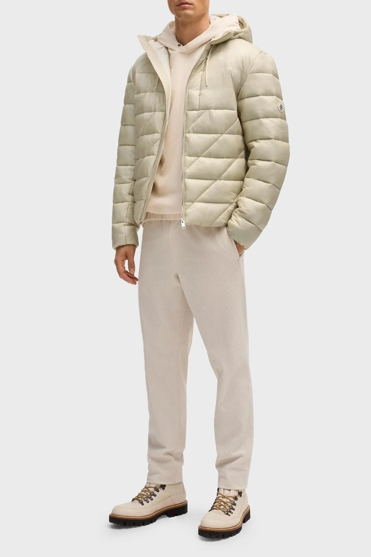 Boss Logolu Regular Fit Su İtici Kapüşonlu Şişme Erkek Mont 50524648 131 EKRU - 2