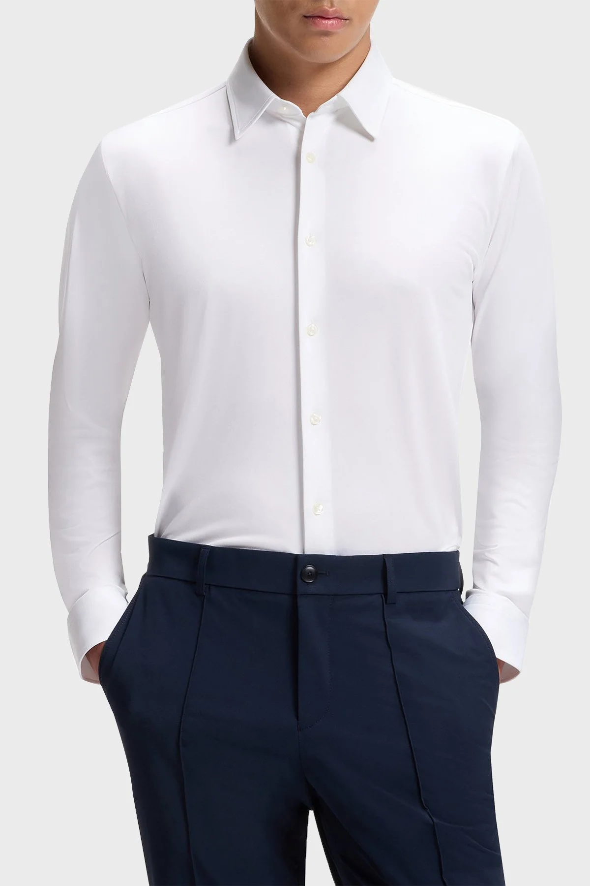 Boss Logolu Slim Fit Uzun Kollu Erkek Gömlek 50567146 100 Beyaz - 1