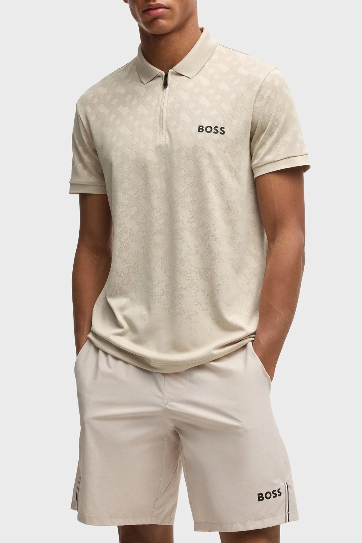 Boss Logolu Slim Fit Yarım Fermuarlı Erkek Polo Yaka T Shirt 50538106 284 BEJ - 1