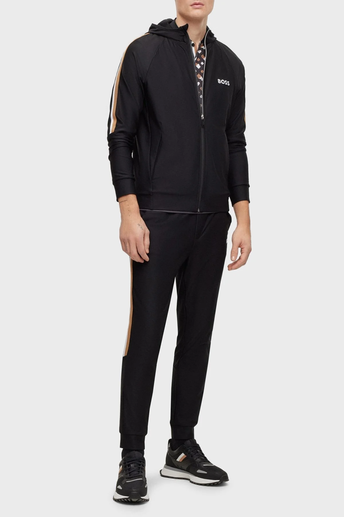 Boss Logolu Streç Jarseden Fermuarlı Kapüşonlu Regular Fit Erkek Sweat 50490646 001 SİYAH - 8