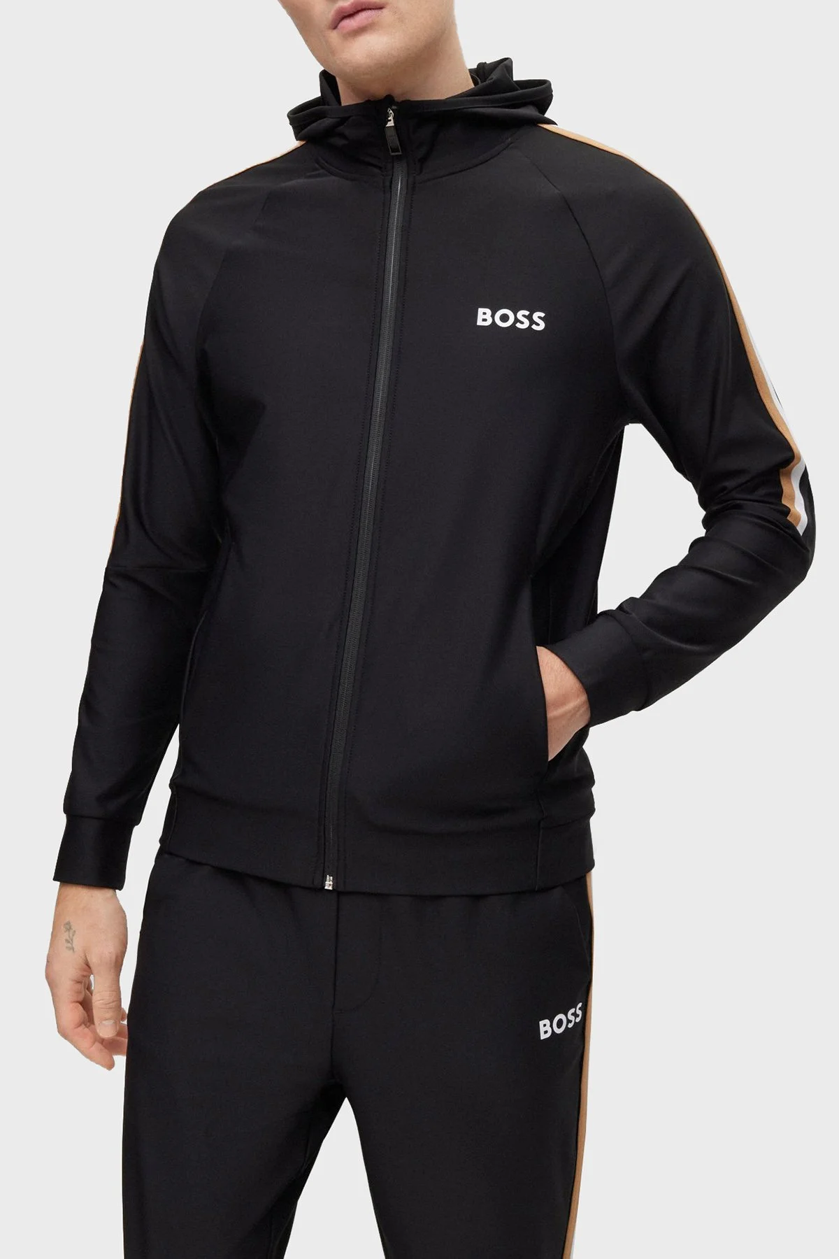 Boss Logolu Streç Jarseden Fermuarlı Kapüşonlu Regular Fit Erkek Sweat 50490646 001 SİYAH - 1
