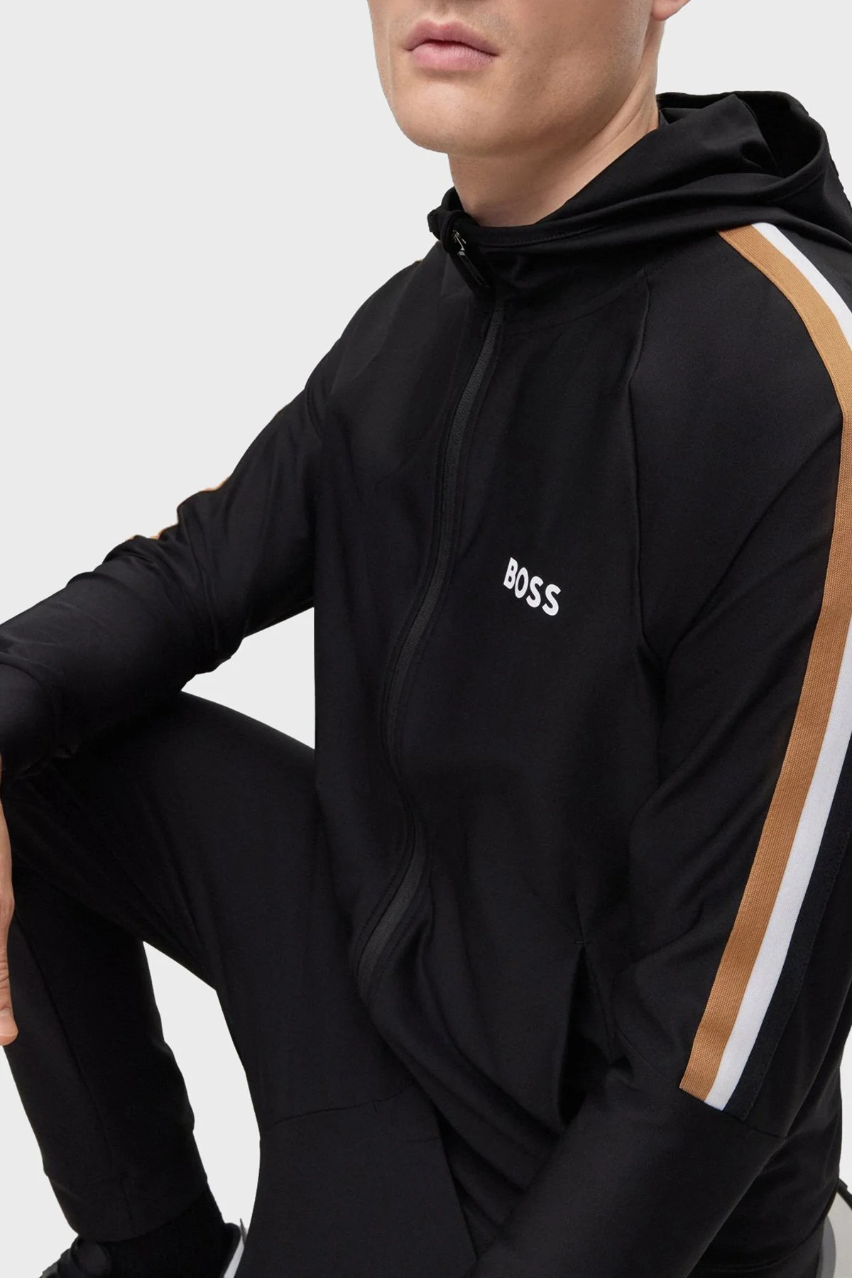 Boss Logolu Streç Jarseden Fermuarlı Kapüşonlu Regular Fit Erkek Sweat 50490646 001 SİYAH - 4