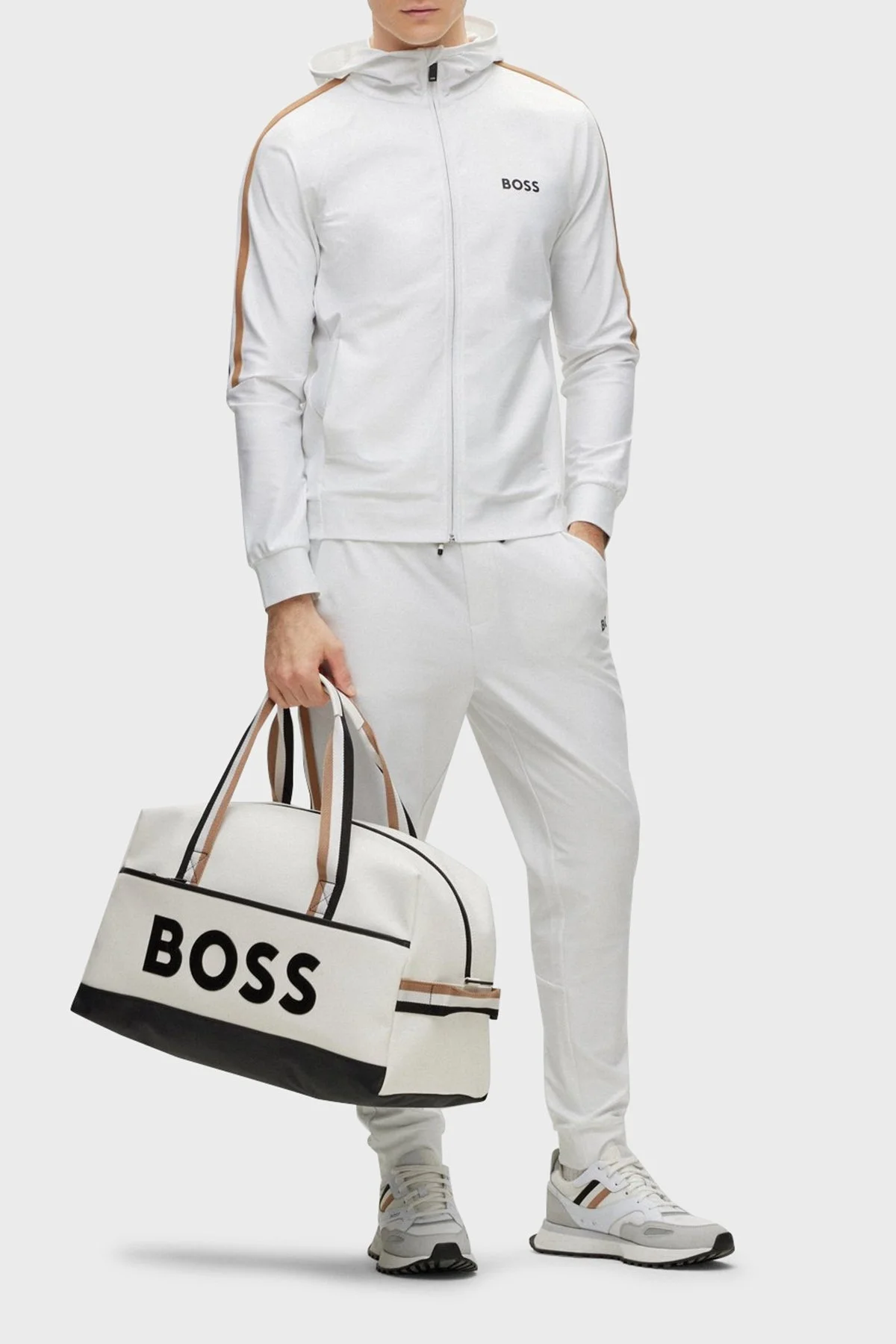 Boss Logolu Streç Jarseden Fermuarlı Kapüşonlu Regular Fit Erkek Sweat 50490646 100 BEYAZ - 2