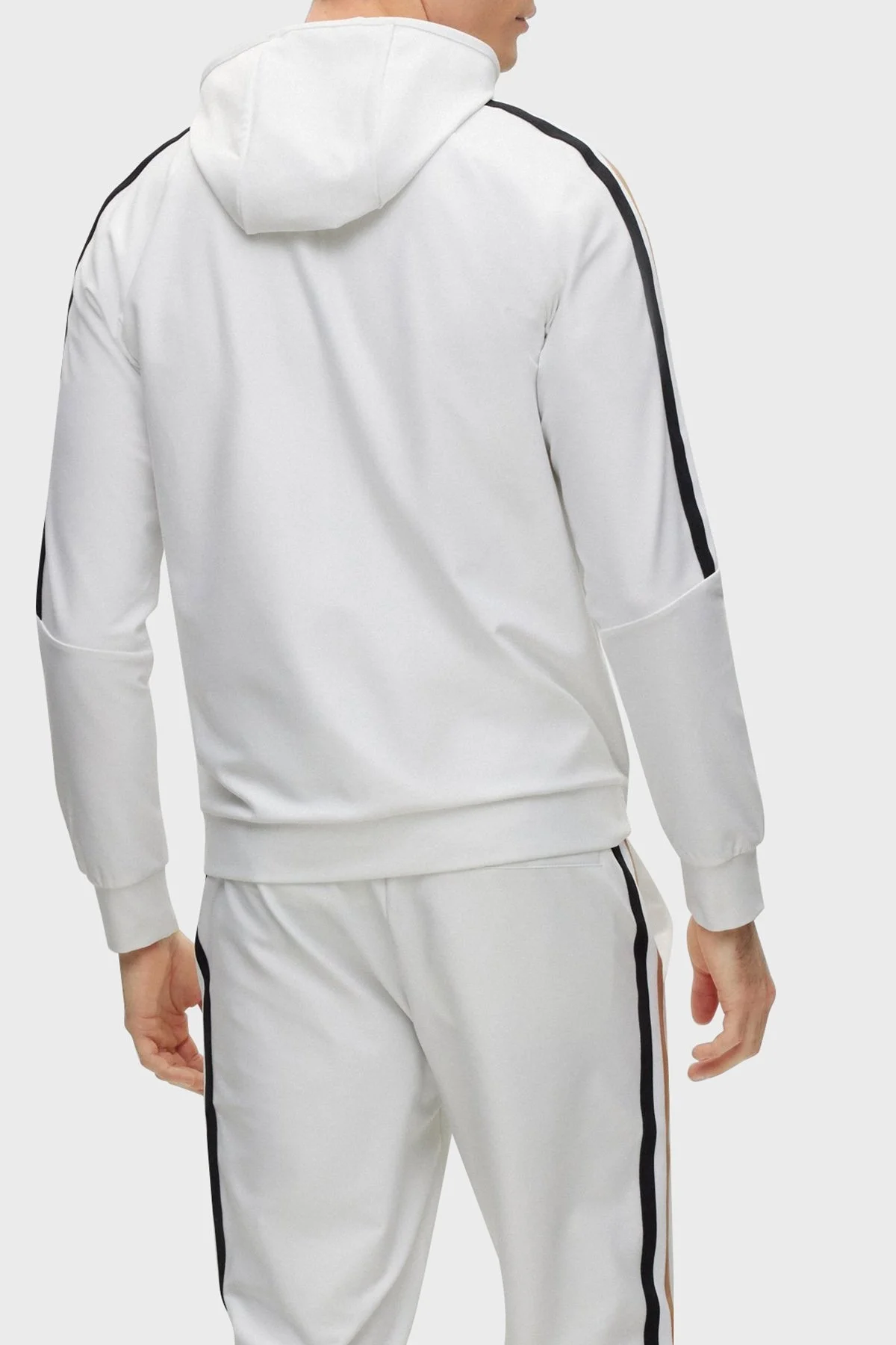 Boss Logolu Streç Jarseden Fermuarlı Kapüşonlu Regular Fit Erkek Sweat 50490646 100 BEYAZ - 3