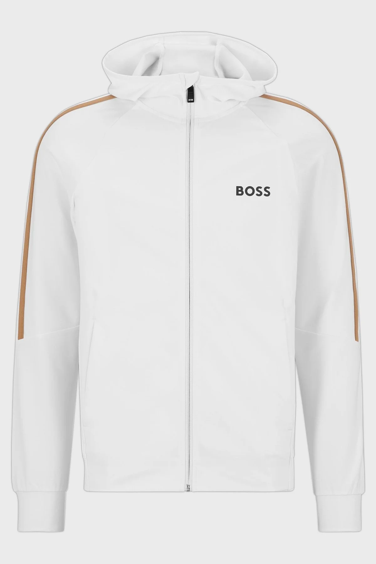 Boss Logolu Streç Jarseden Fermuarlı Kapüşonlu Regular Fit Erkek Sweat 50490646 100 BEYAZ - 5