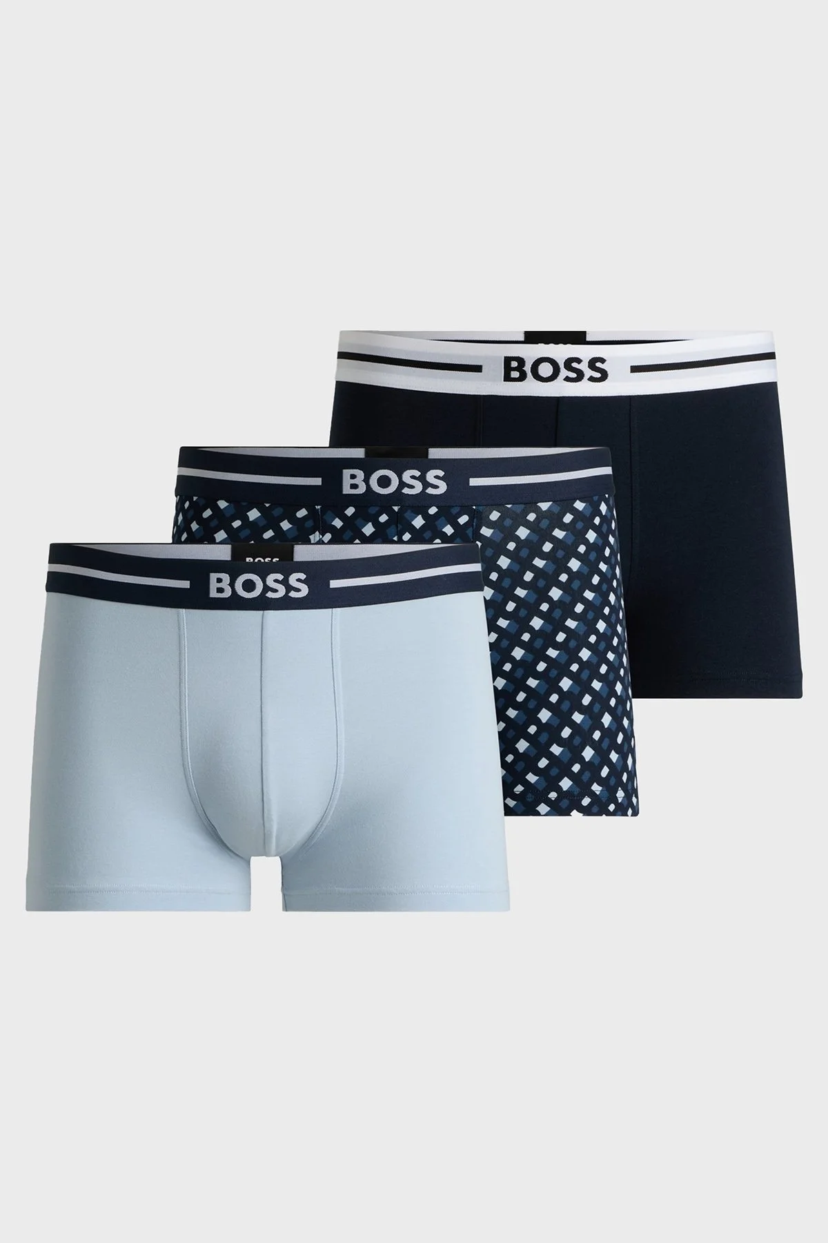 Boss Logolu Streç Pamuklu 3 Pack Erkek Boxer 50531694 960 Mavi-Siyah-Lacivert - 6