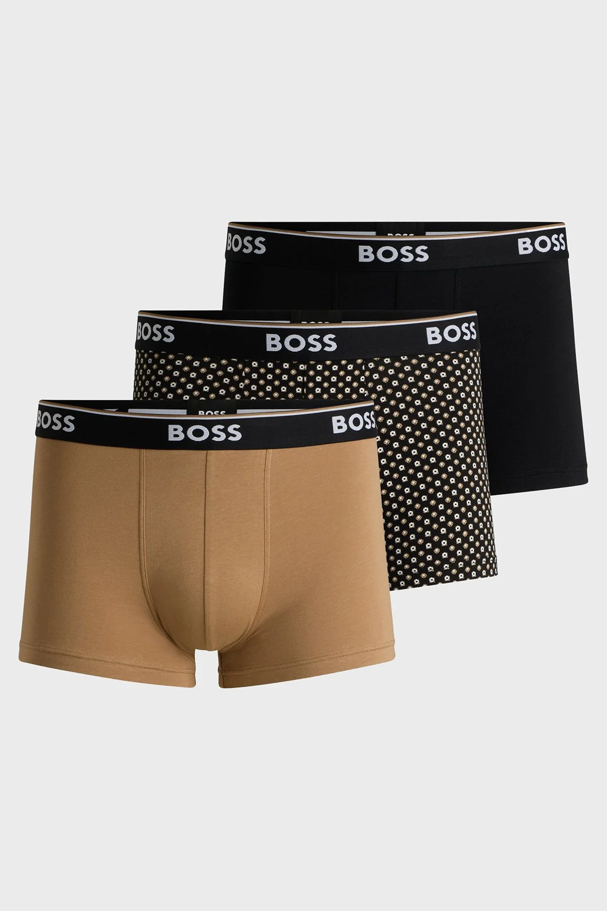 Boss Logolu Streç Pamuklu 3 Pack Erkek Boxer 50531701 964 Siyah-Kahve-Krem - 1