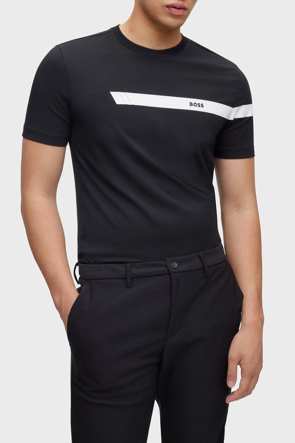 Boss Logolu Streç Pamuklu Bisiklet Yaka Regular Fit Erkek T Shirt 50501227 001 SİYAH - 1