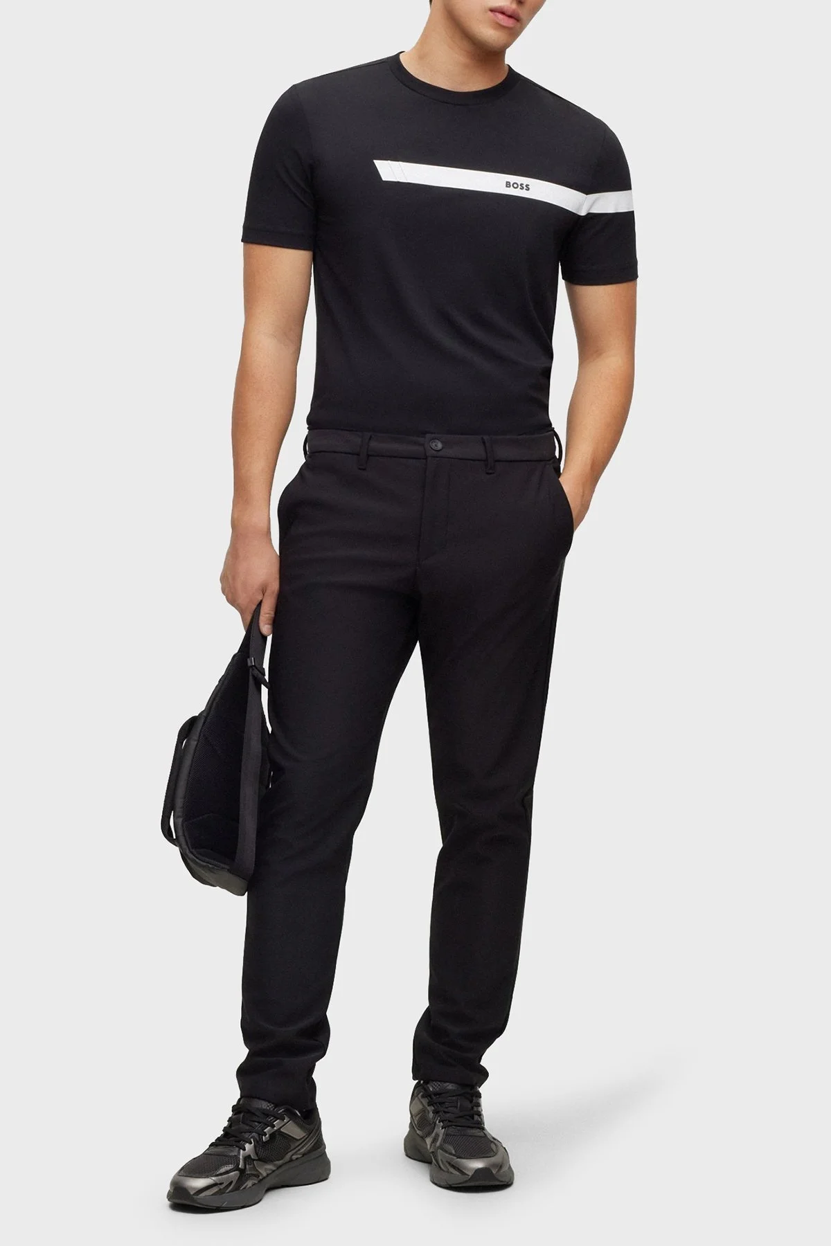 Boss Logolu Streç Pamuklu Bisiklet Yaka Regular Fit Erkek T Shirt 50501227 001 SİYAH - 3