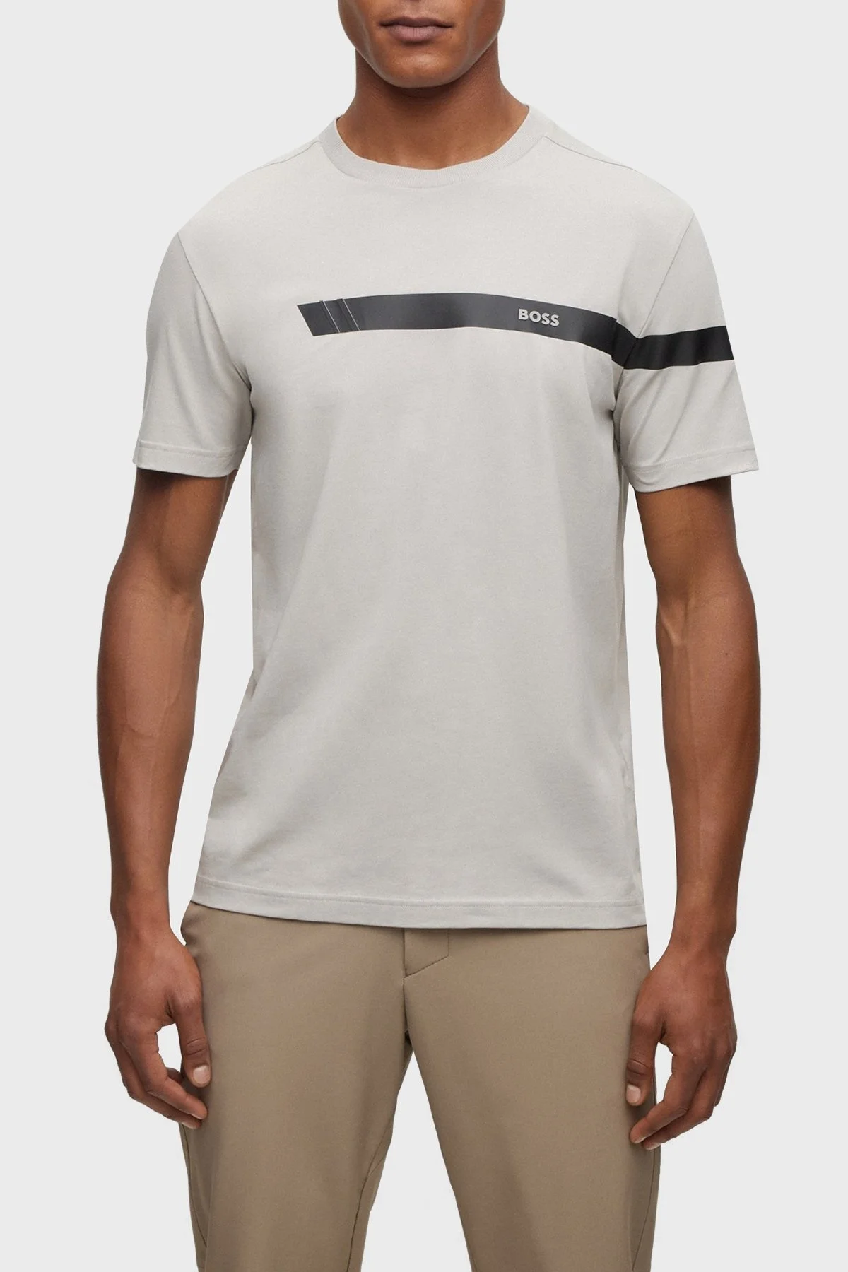 Boss Logolu Streç Pamuklu Bisiklet Yaka Regular Fit Erkek T Shirt 50501227 063 GRİ - 1