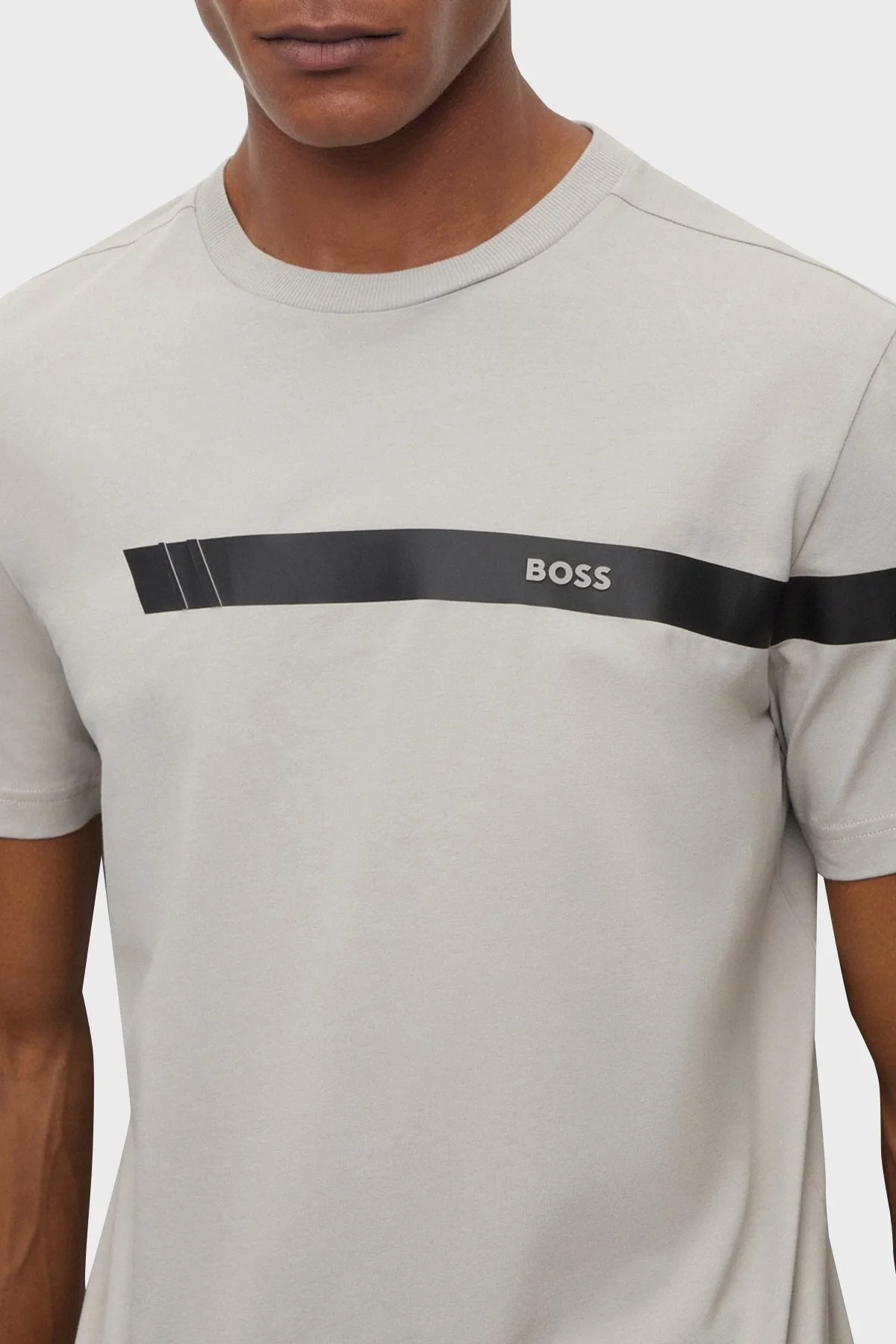 Boss Logolu Streç Pamuklu Bisiklet Yaka Regular Fit Erkek T Shirt 50501227 063 GRİ - 2