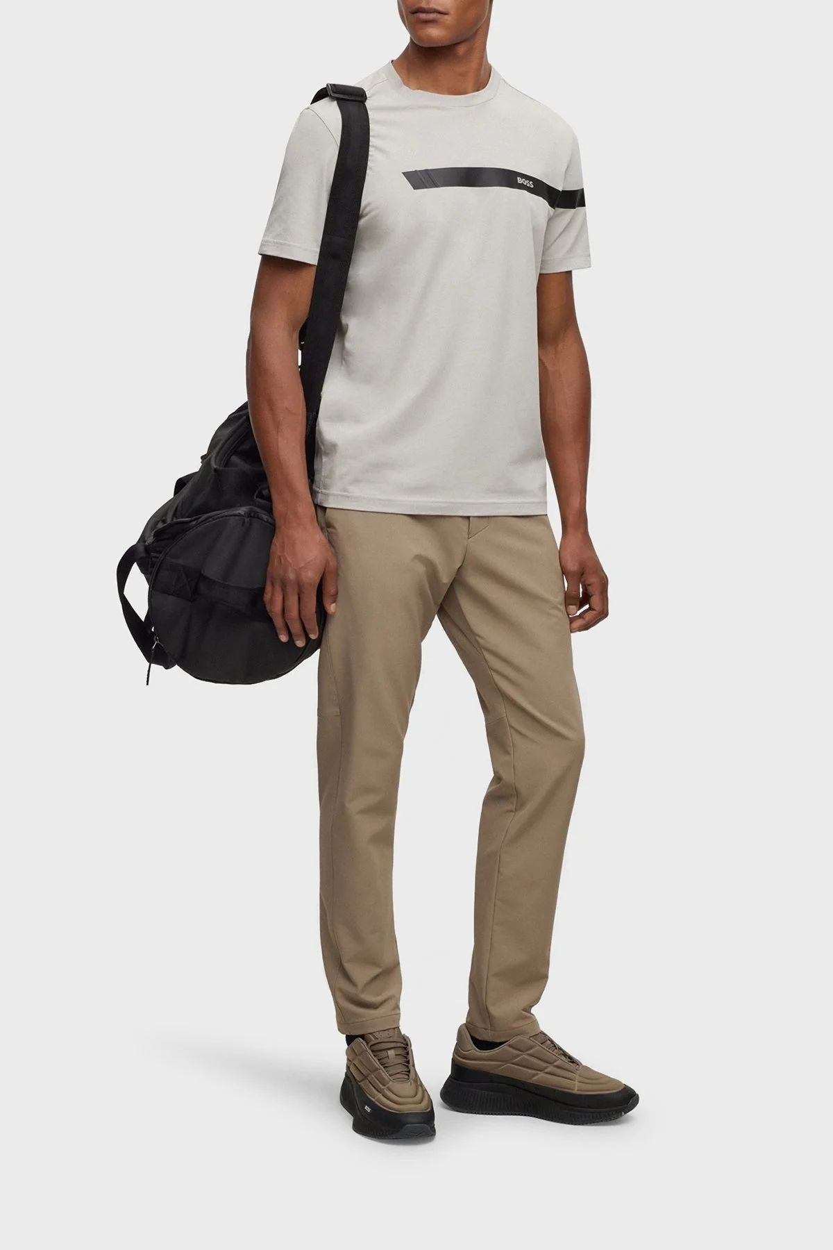 Boss Logolu Streç Pamuklu Bisiklet Yaka Regular Fit Erkek T Shirt 50501227 063 GRİ - 3