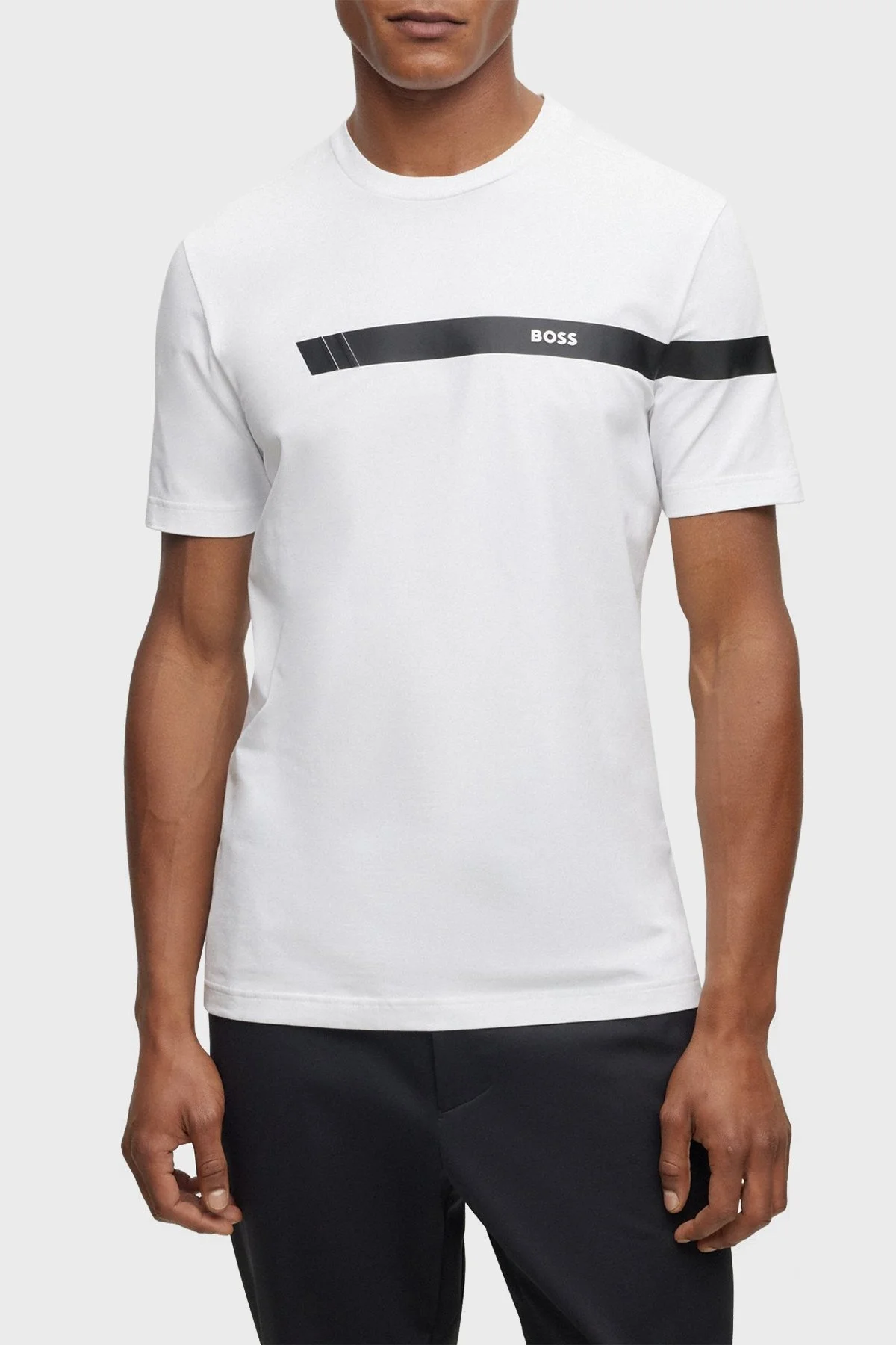 Boss Logolu Streç Pamuklu Bisiklet Yaka Regular Fit Erkek T Shirt 50501227 100 BEYAZ - 1