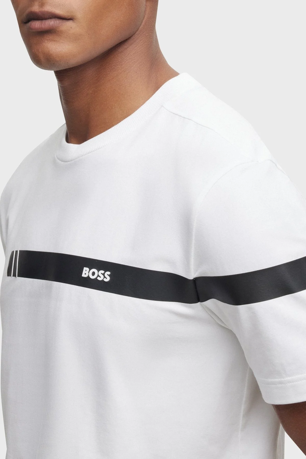 Boss Logolu Streç Pamuklu Bisiklet Yaka Regular Fit Erkek T Shirt 50501227 100 BEYAZ - 2