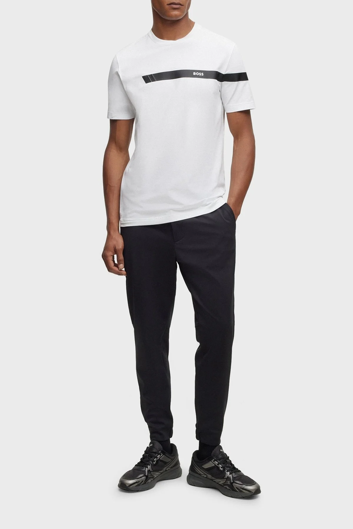 Boss Logolu Streç Pamuklu Bisiklet Yaka Regular Fit Erkek T Shirt 50501227 100 BEYAZ - 3