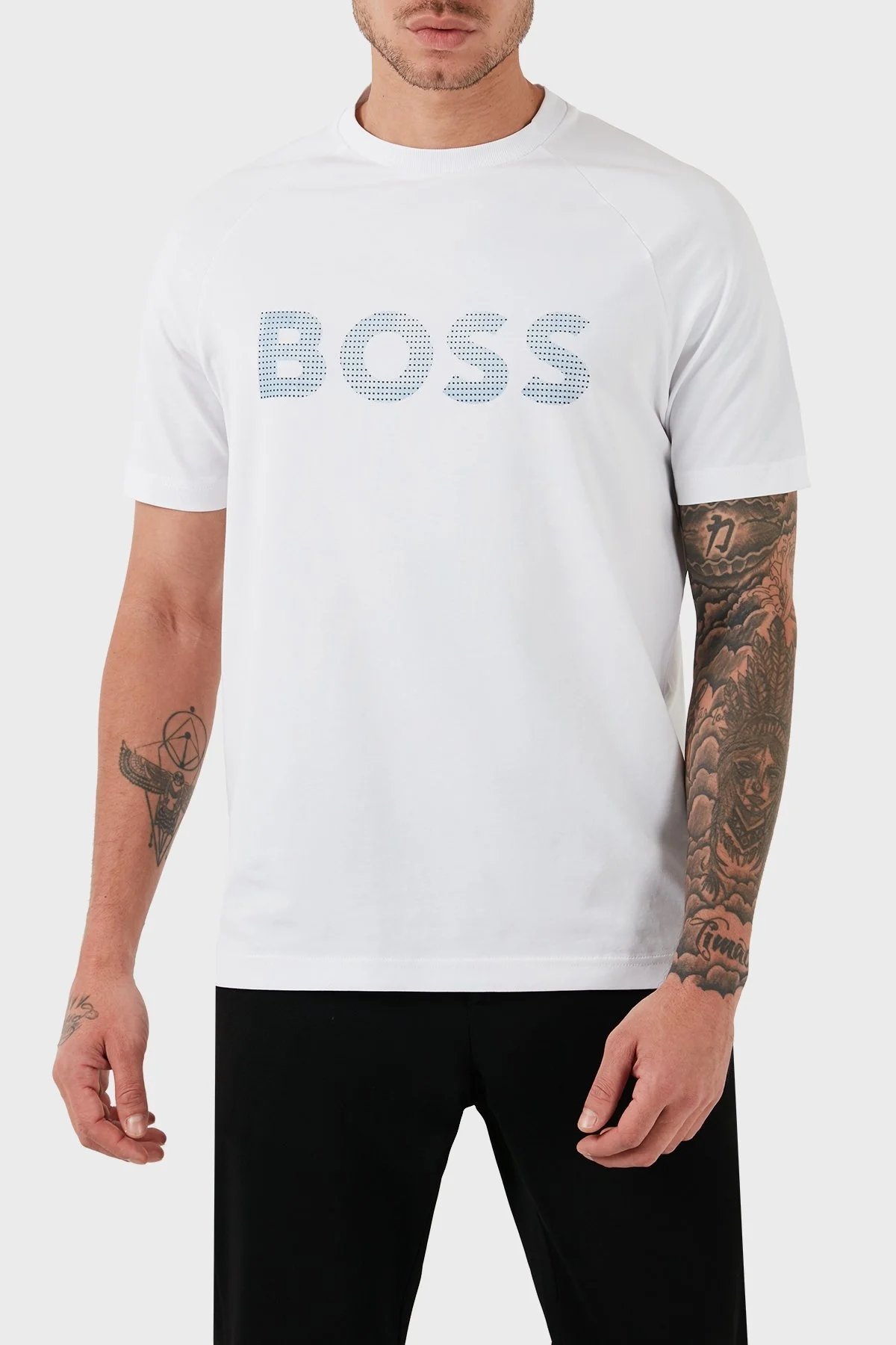 Boss Logolu Streç Pamuklu Bisiklet Yaka Regular Fit Erkek T Shirt 50512999 100 BEYAZ - 1