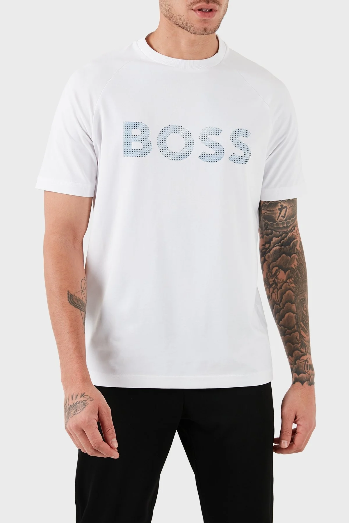 Boss Logolu Streç Pamuklu Bisiklet Yaka Regular Fit Erkek T Shirt 50512999 100 BEYAZ - 3