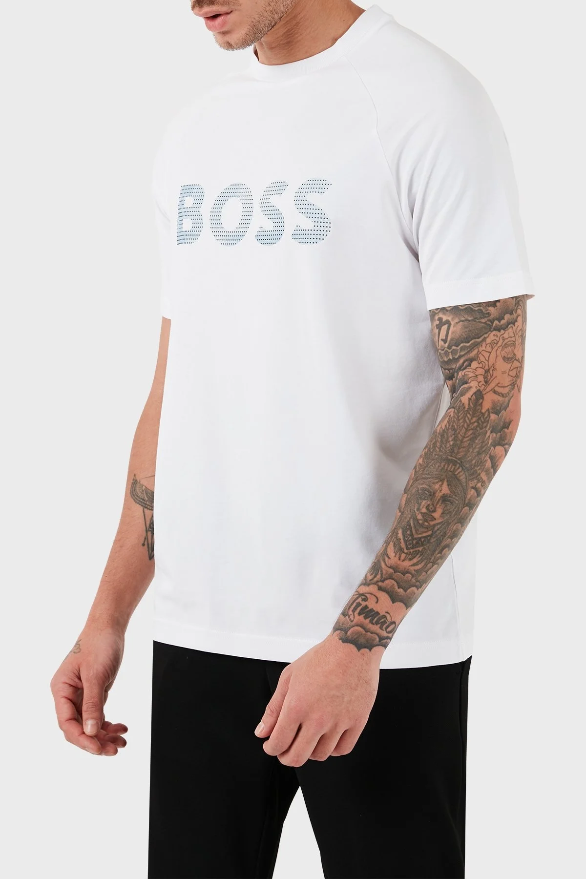 Boss Logolu Streç Pamuklu Bisiklet Yaka Regular Fit Erkek T Shirt 50512999 100 BEYAZ - 4