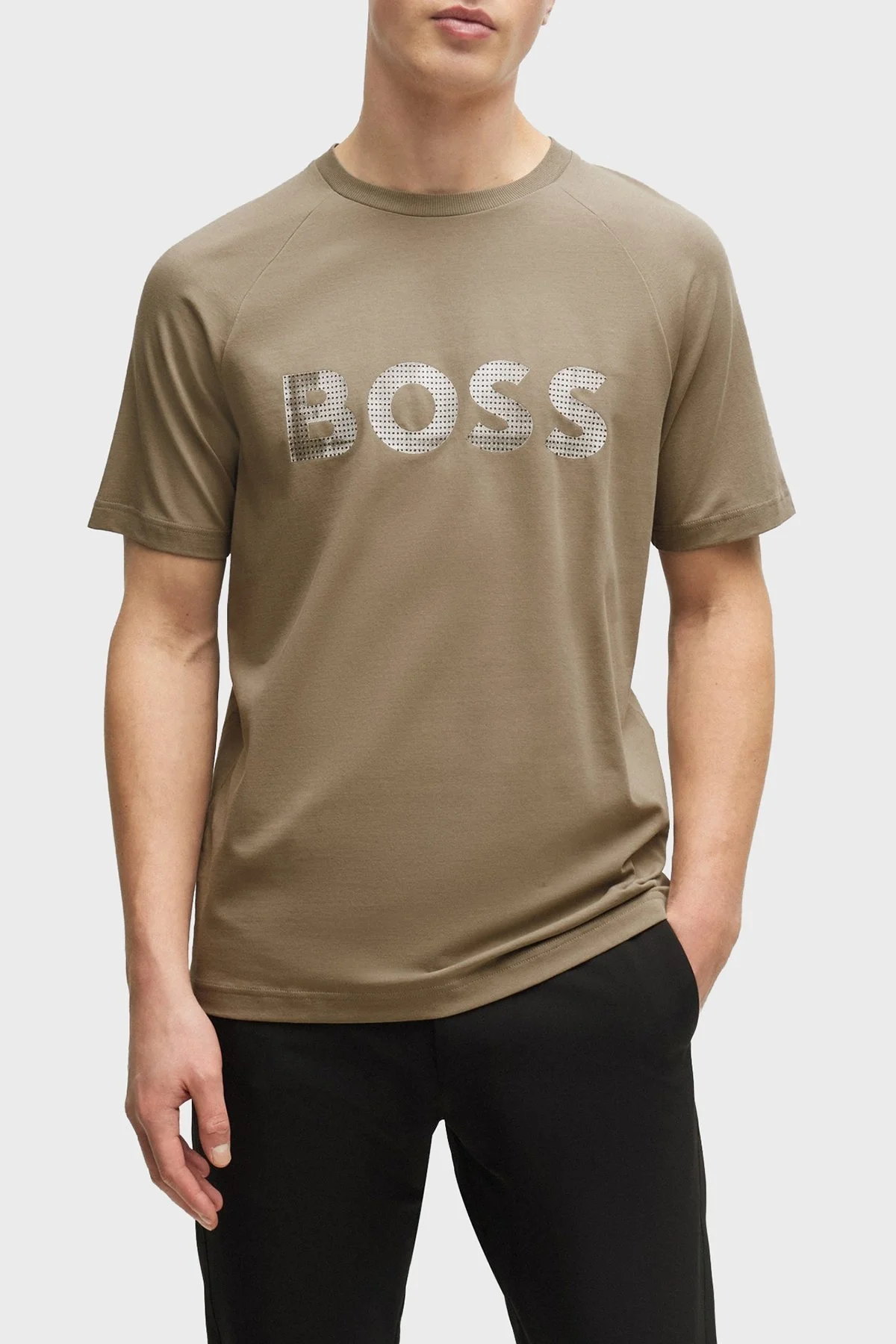Boss Logolu Streç Pamuklu Bisiklet Yaka Regular Fit Erkek T Shirt 50512999 334 HAKİ - 1