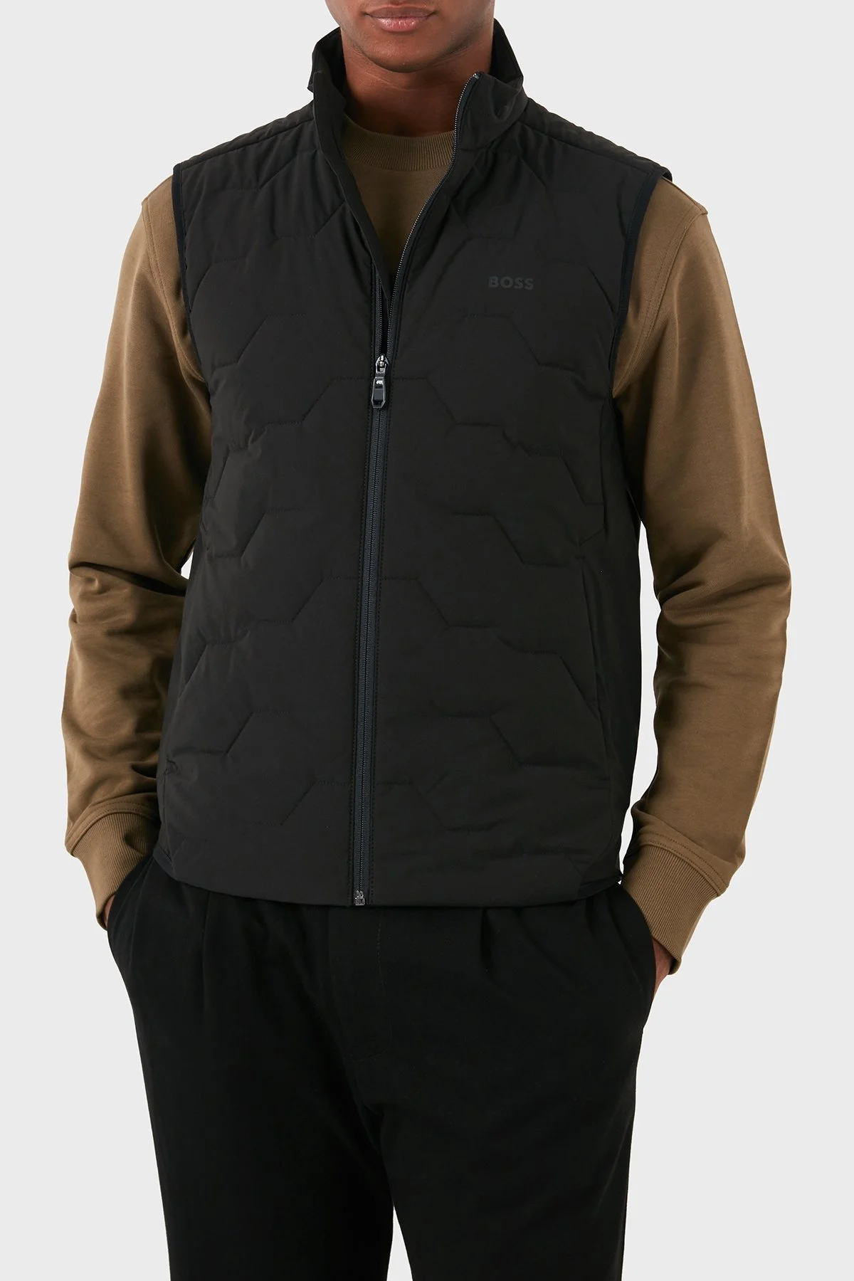 Boss Logolu Su İtici Regular Fit Dik Yaka Erkek Yelek 50514328 001 SİYAH - 1