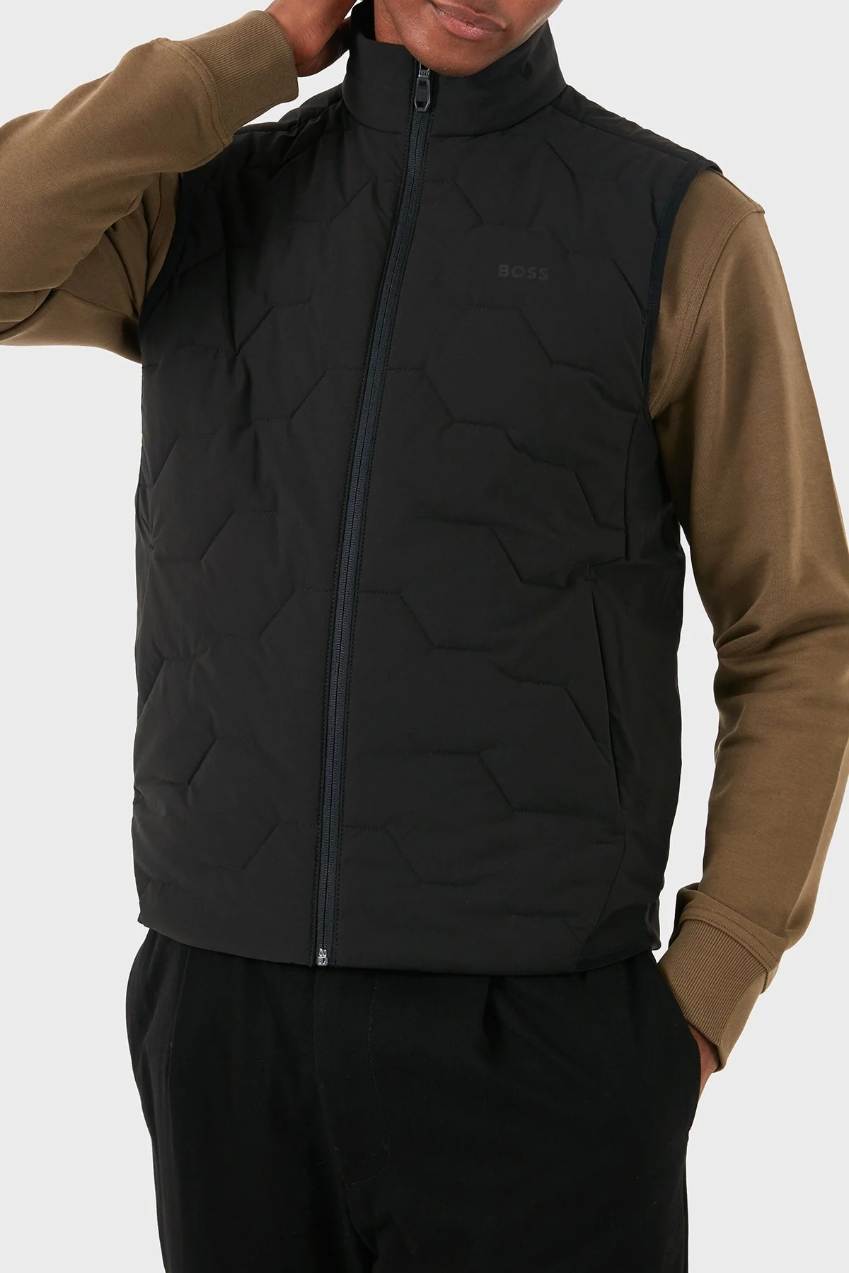 Boss Logolu Su İtici Regular Fit Dik Yaka Erkek Yelek 50514328 001 SİYAH - 4