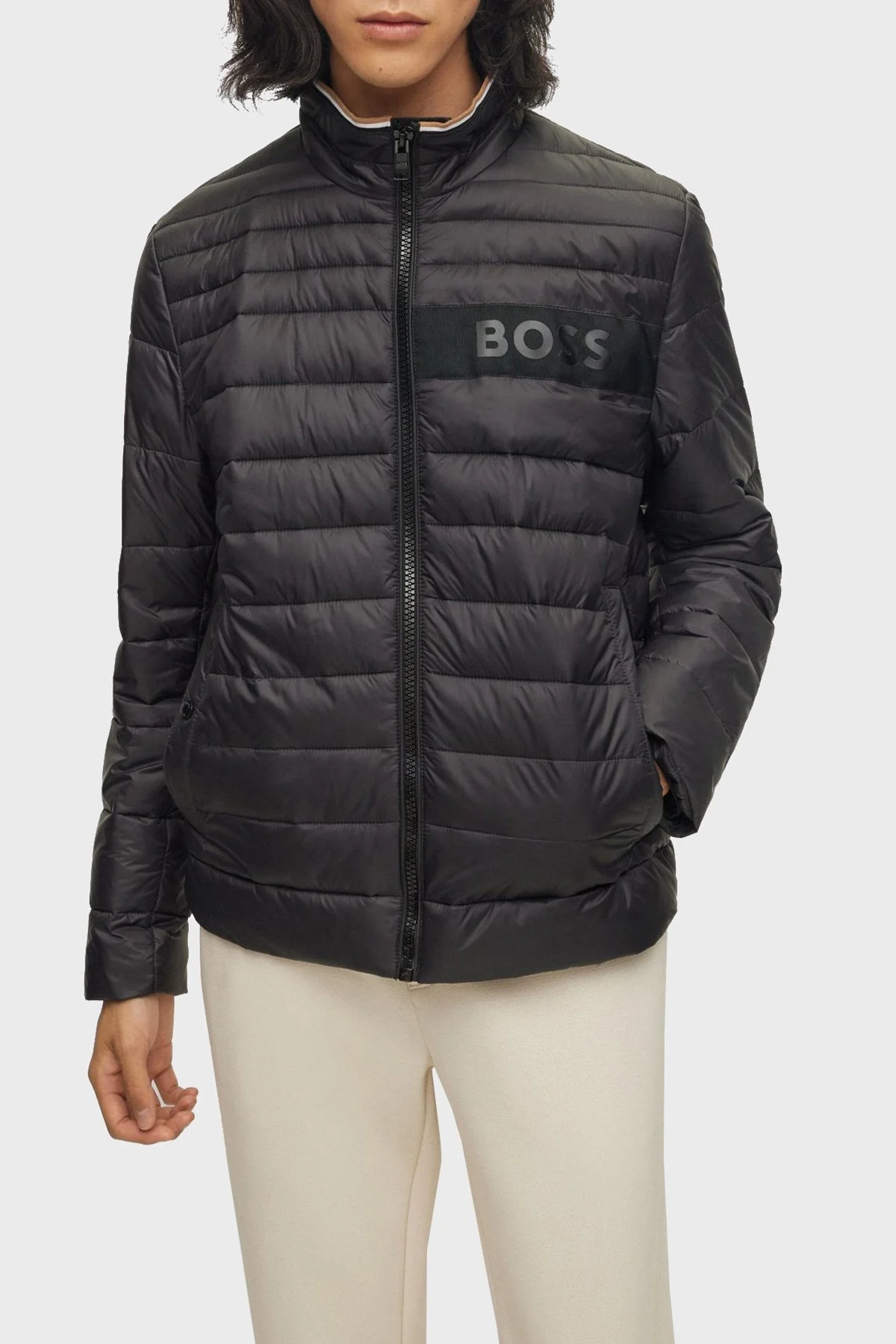 Boss Logolu Su Tutmaz Dik Yaka Regular Fit Şişme Erkek Mont 50464308 001 SİYAH - 1