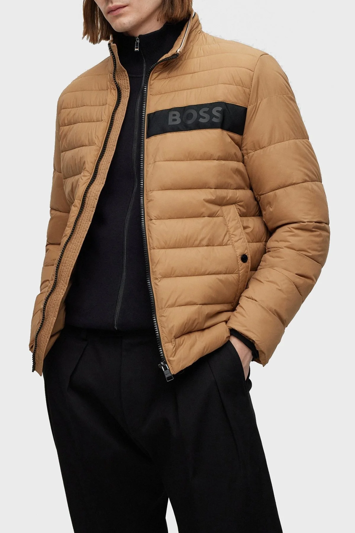 Boss Logolu Su Tutmaz Dik Yaka Regular Fit Şişme Erkek Mont 50464308 260 BEJ - 1