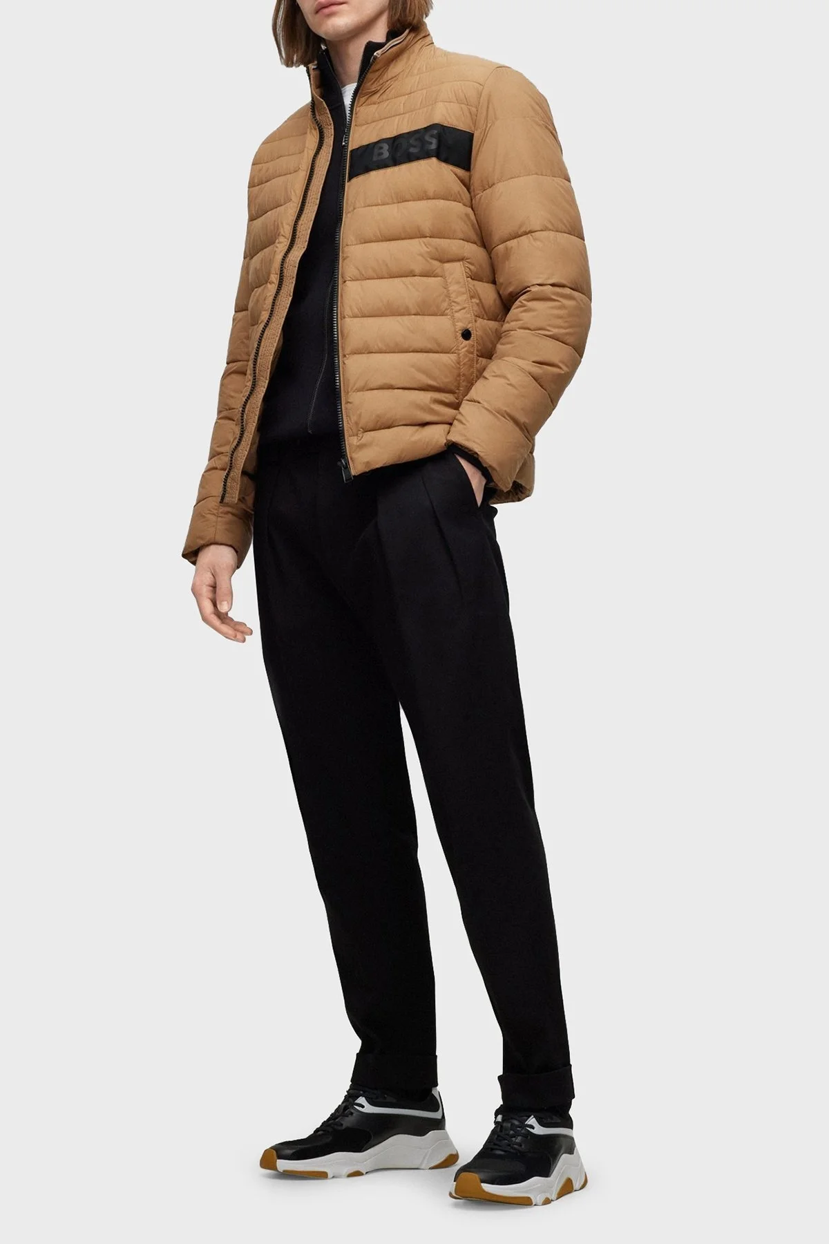 Boss Logolu Su Tutmaz Dik Yaka Regular Fit Şişme Erkek Mont 50464308 260 BEJ - 2